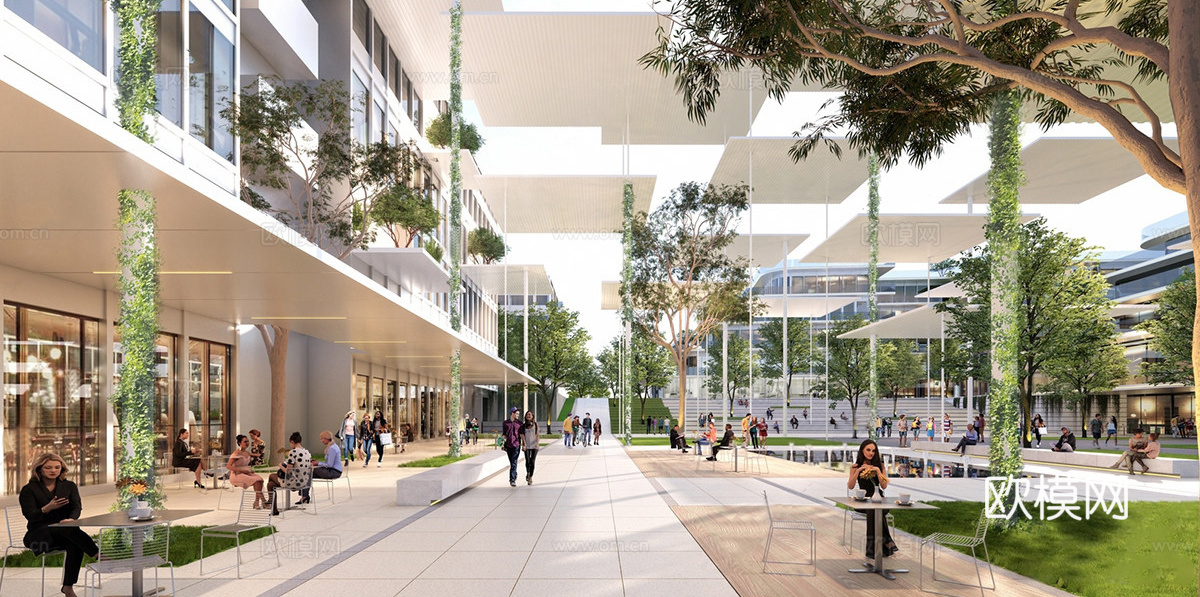 现代简约办公景观 办公景观 酒店入口 产业园景观 城市绿道su模型