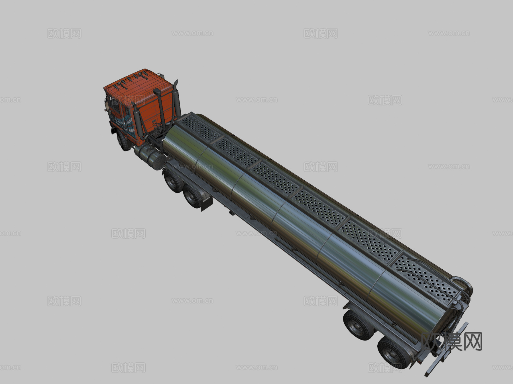 工业平头油罐半挂车su模型