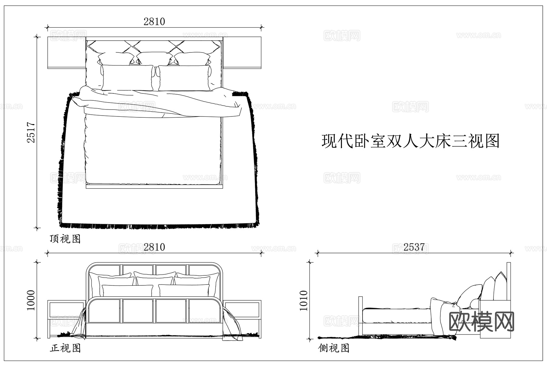 主卧大床 简约婚床 北欧双人床 轻奢主卧床 极简大床cad施工图