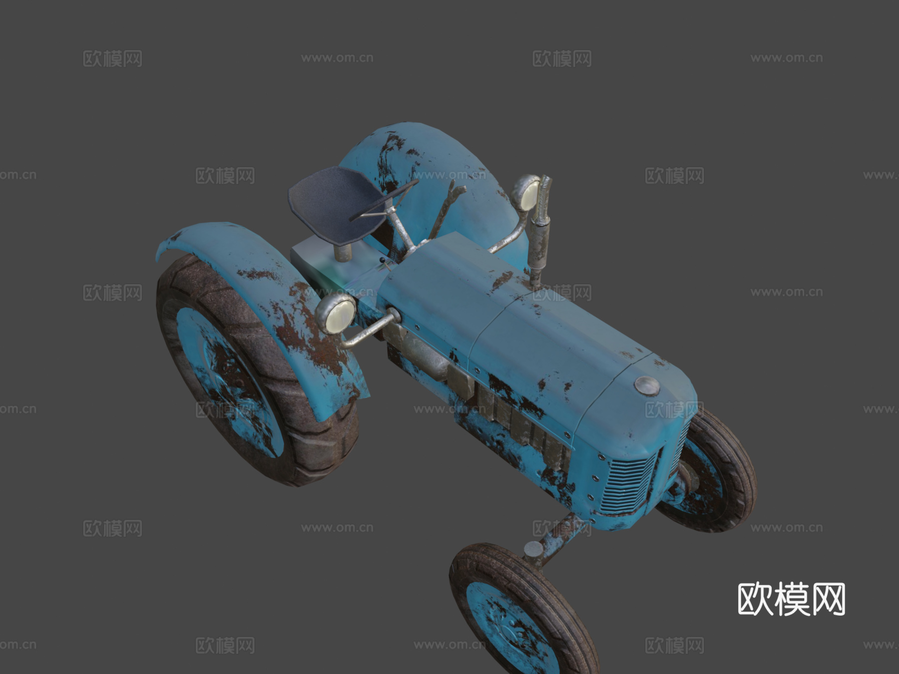 蓝色旧拖拉机游戏就绪低多边形PBRsu模型