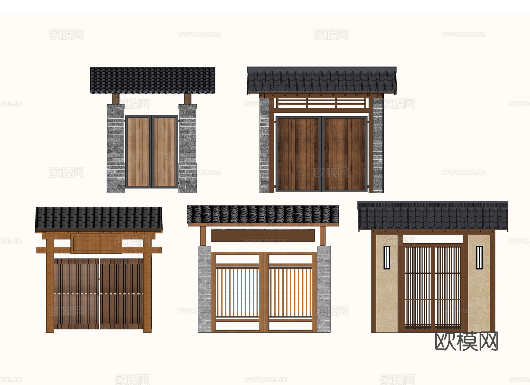 新中式院子门su模型
