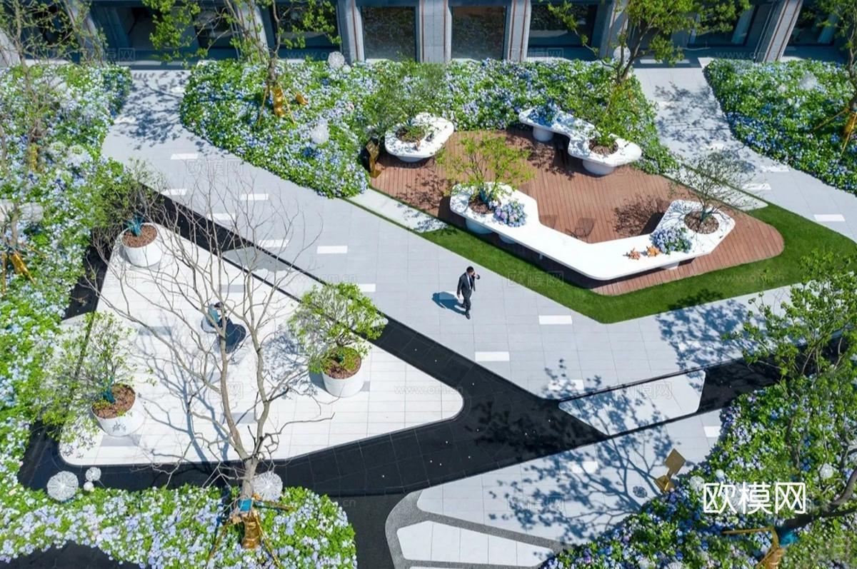 现代市政公园景观 口袋公园 市政广场 市政绿化 办公景观su模型