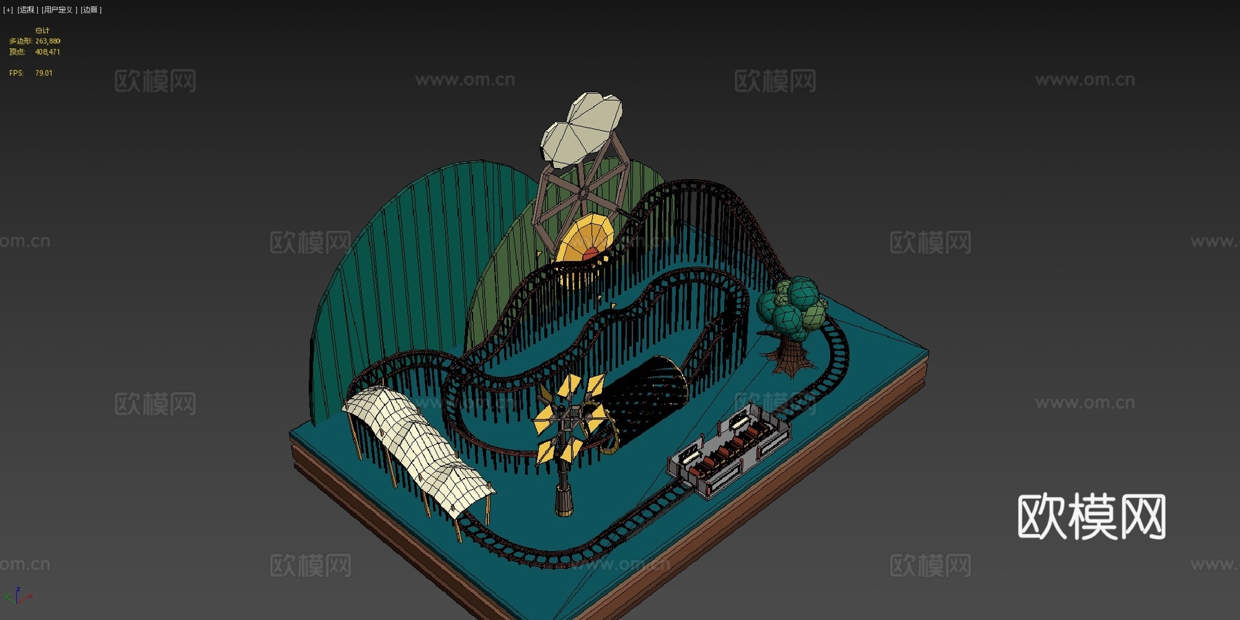 过山车立体模型卡通风格su模型