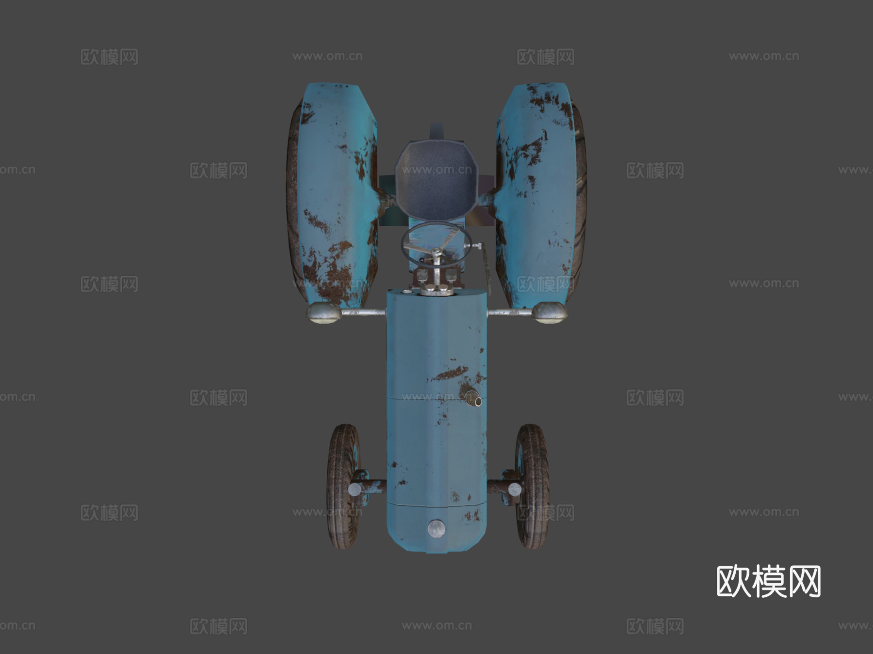 蓝色旧拖拉机游戏就绪低多边形PBRsu模型