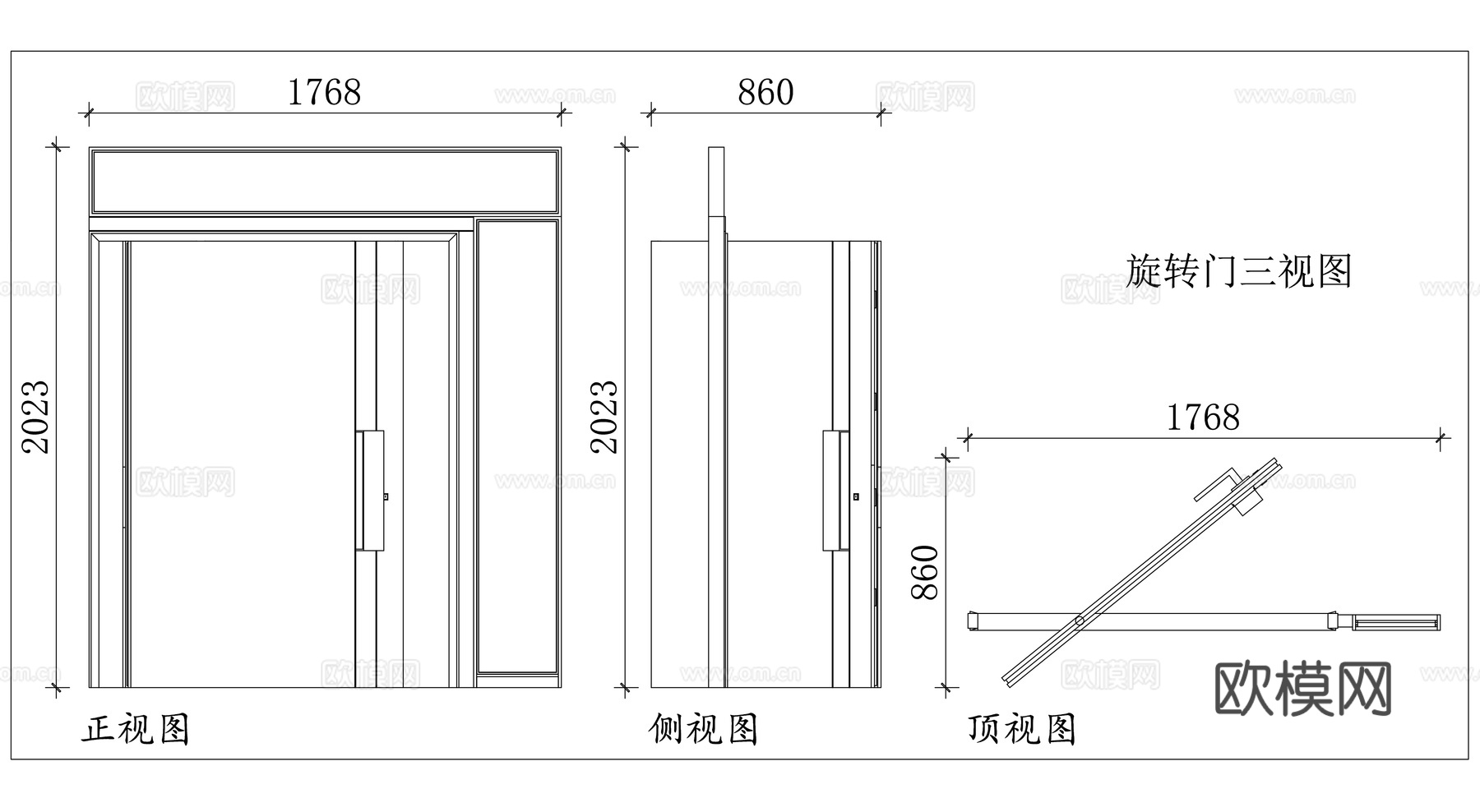 回转门 转体门 旋转自动门 环转门 旋动门cad施工图