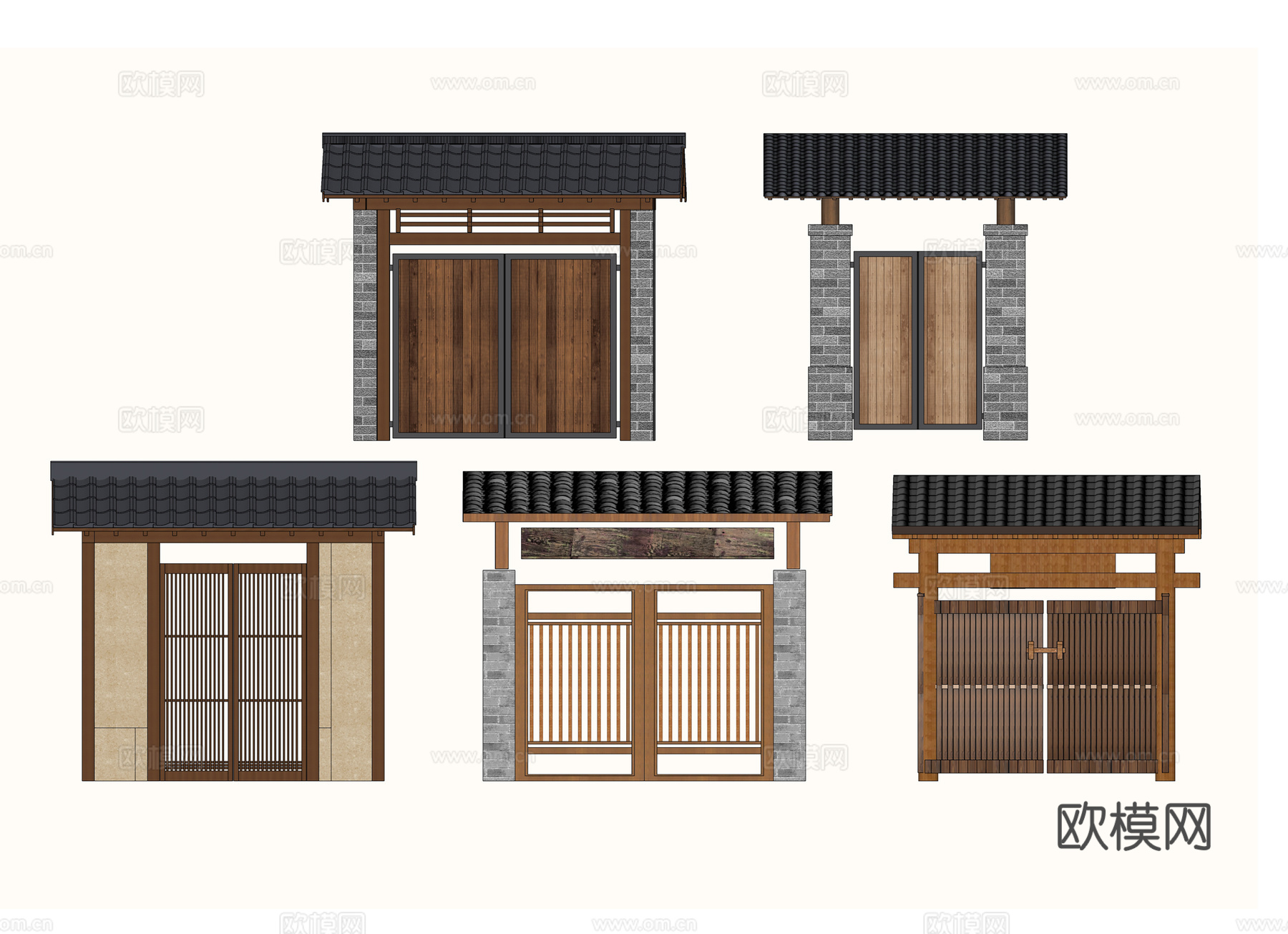 新中式院子门su模型