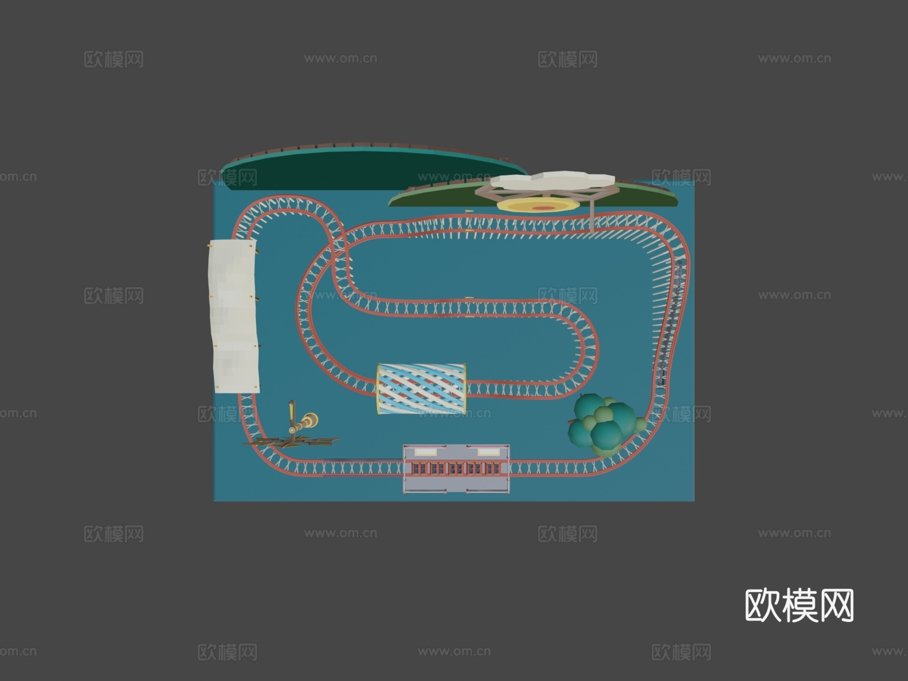 过山车立体模型卡通风格su模型