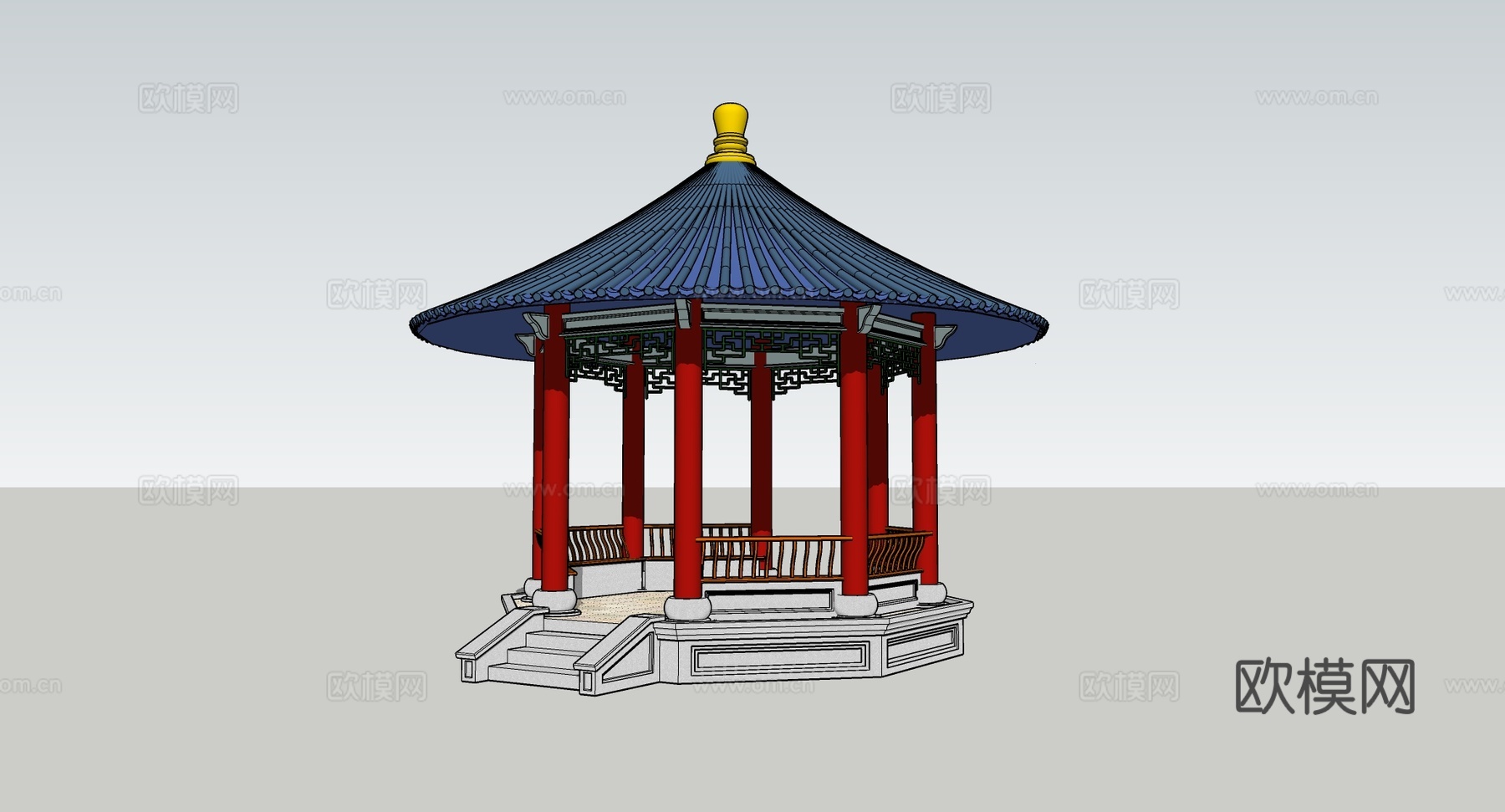 中式深蓝色琉璃瓦屋顶 六角四角亭子顶 古建构件 古建园林 绿su模型