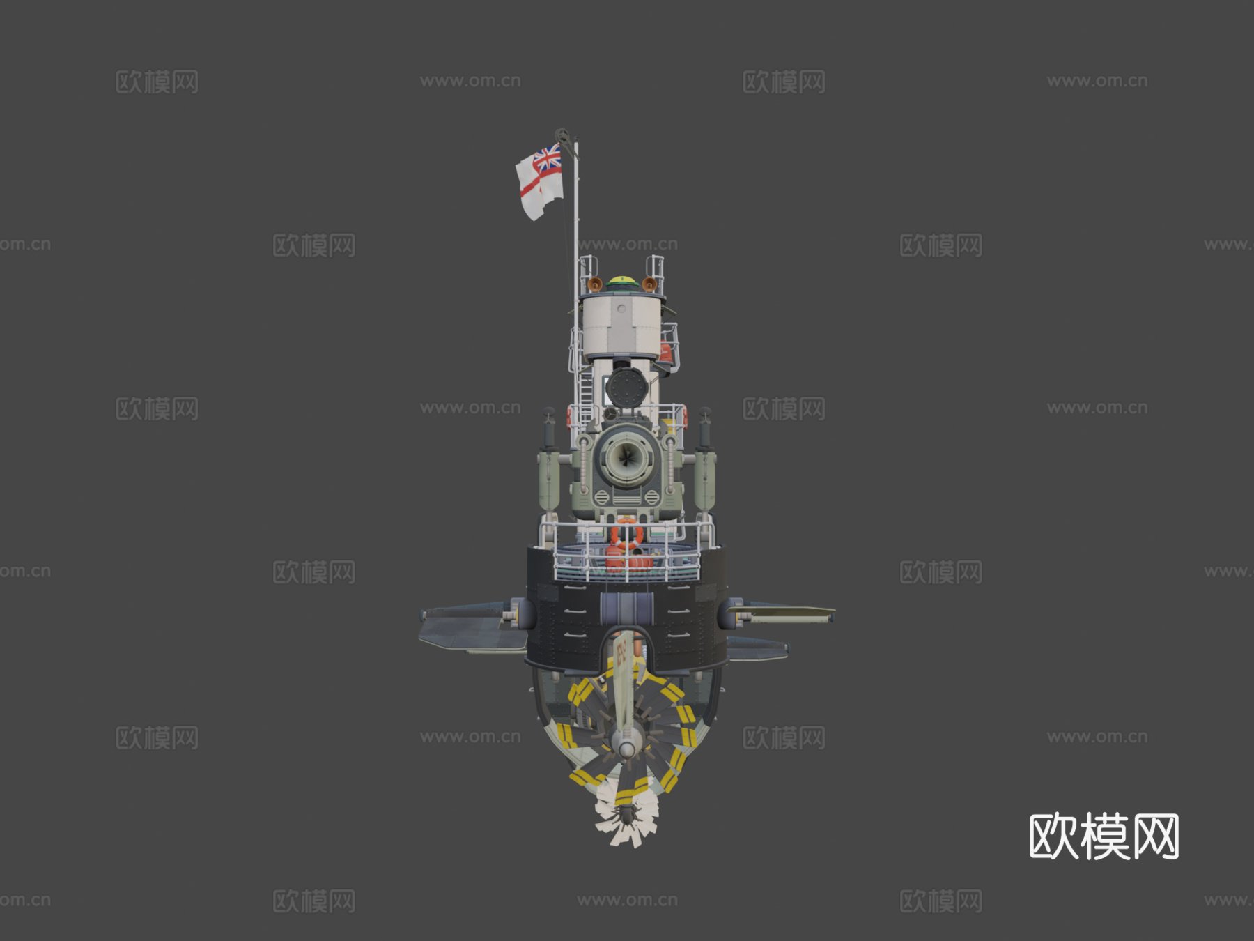 低多边形柴油朋克气垫船-炮艇su模型