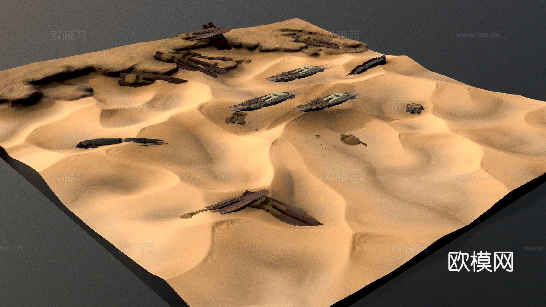 沙漠，飞船墓地su模型
