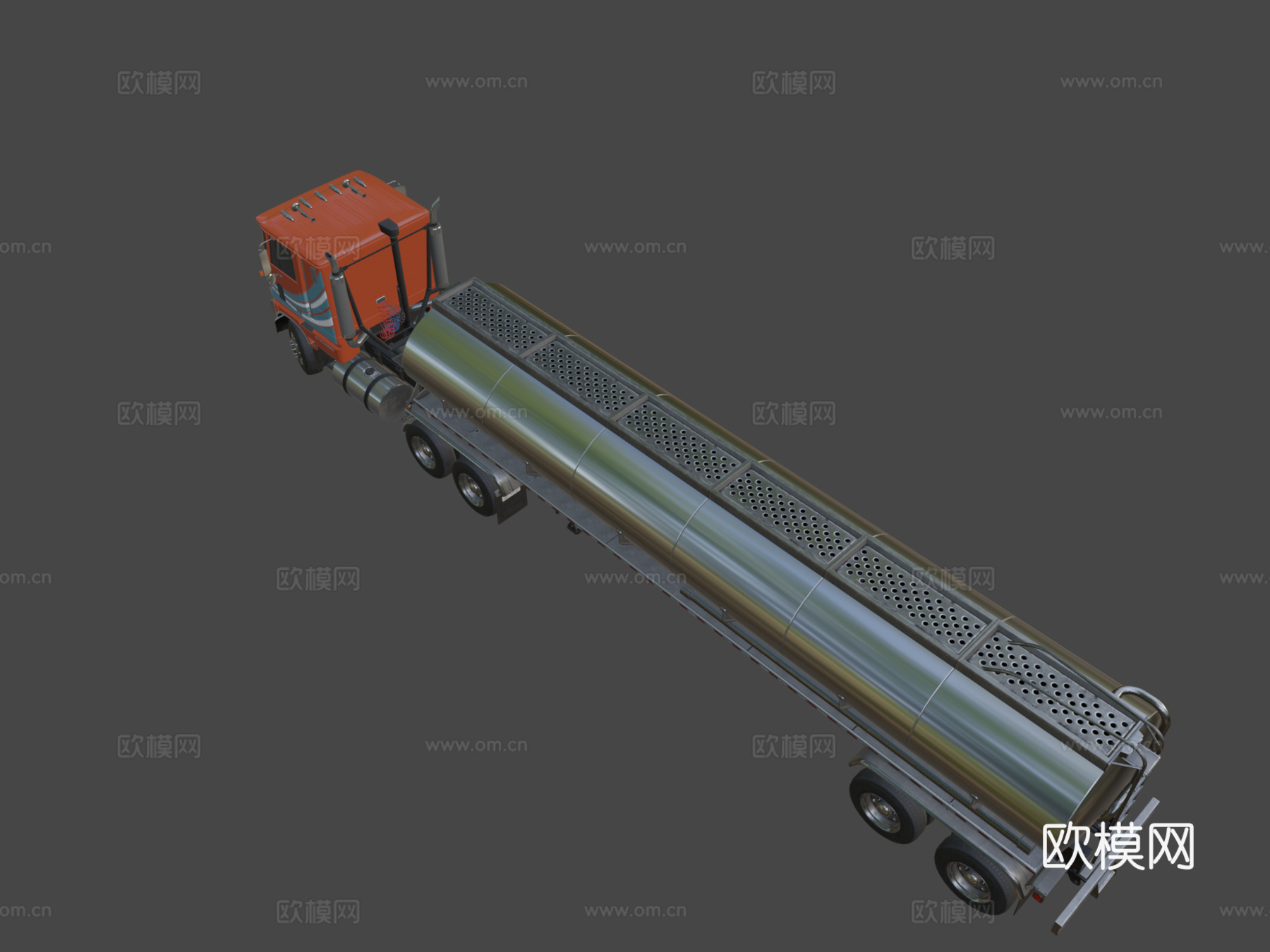 工业平头油罐半挂车su模型