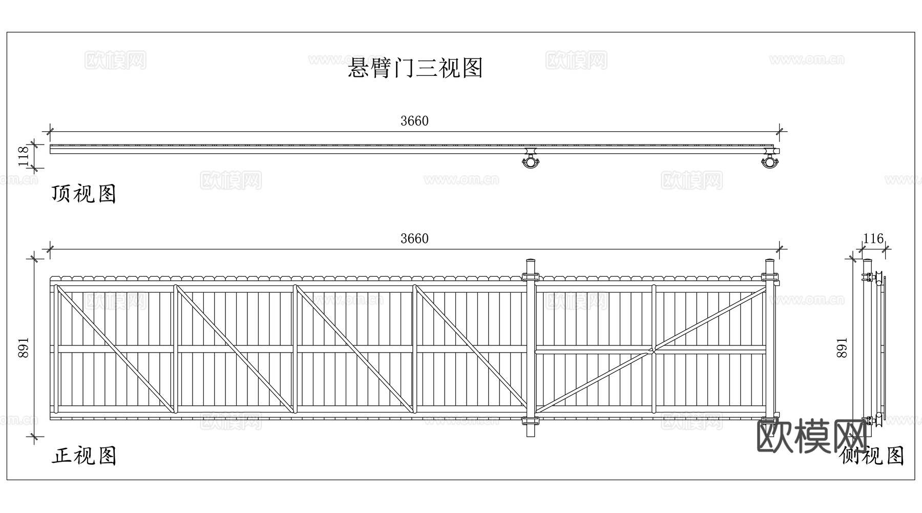 悬浮门 悬伸门 悬挑门 无轨悬臂门 悬空平移门cad施工图
