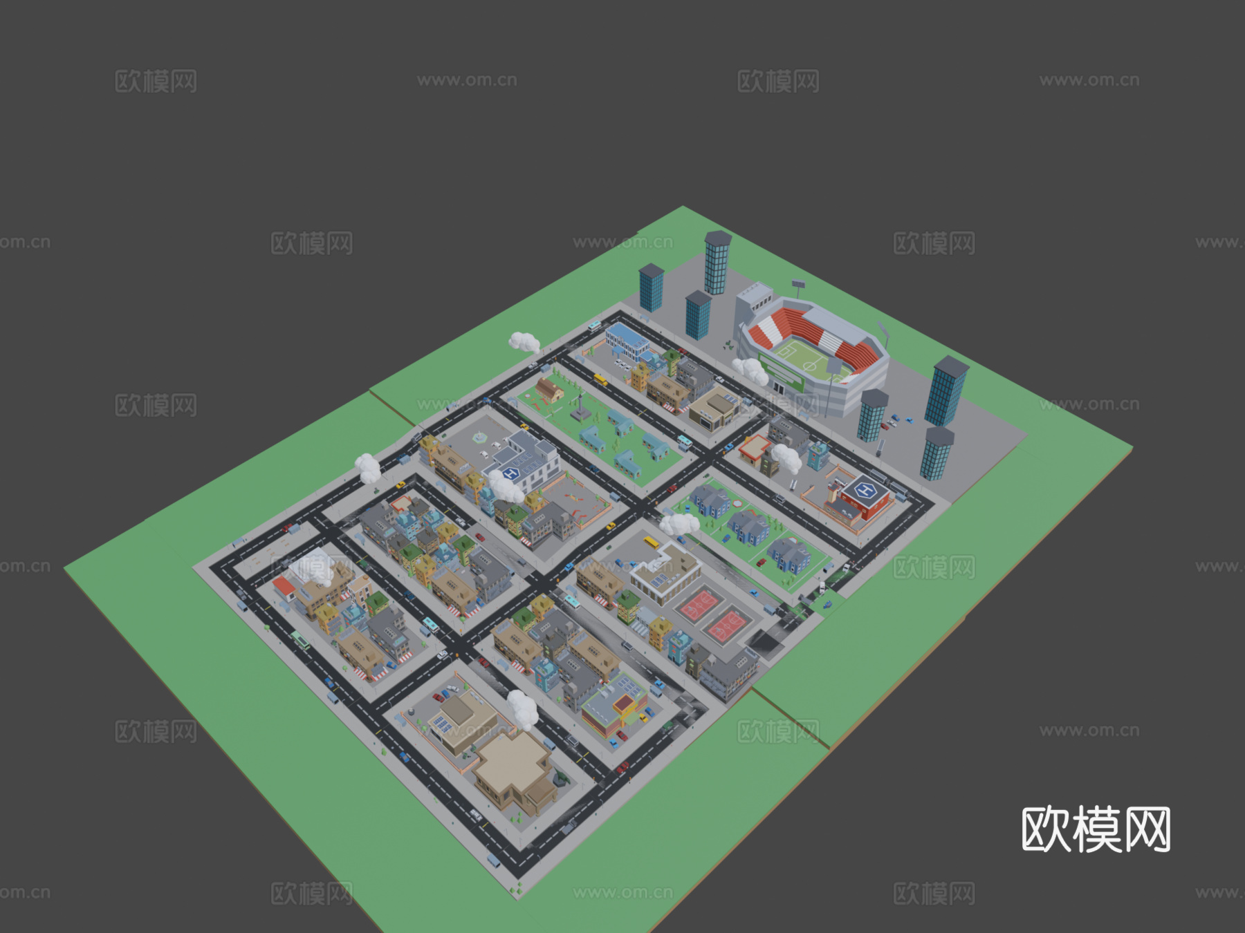 低多边形城市包su模型