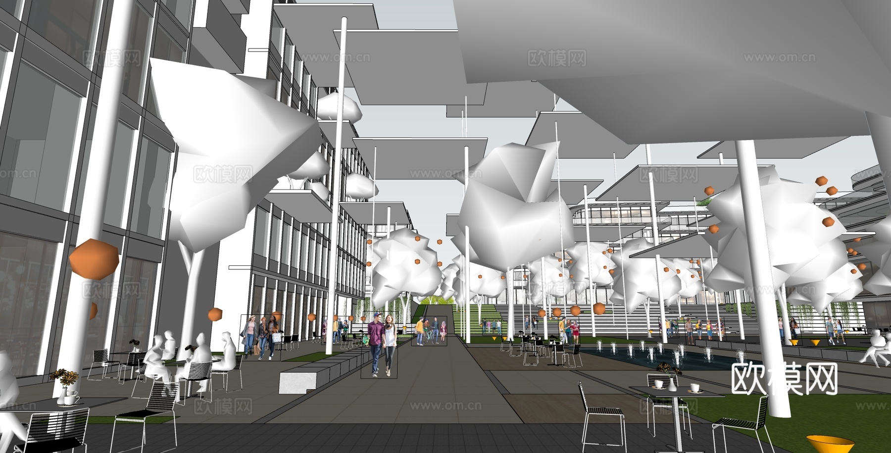 现代简约办公景观 办公景观 酒店入口 产业园景观 城市绿道su模型