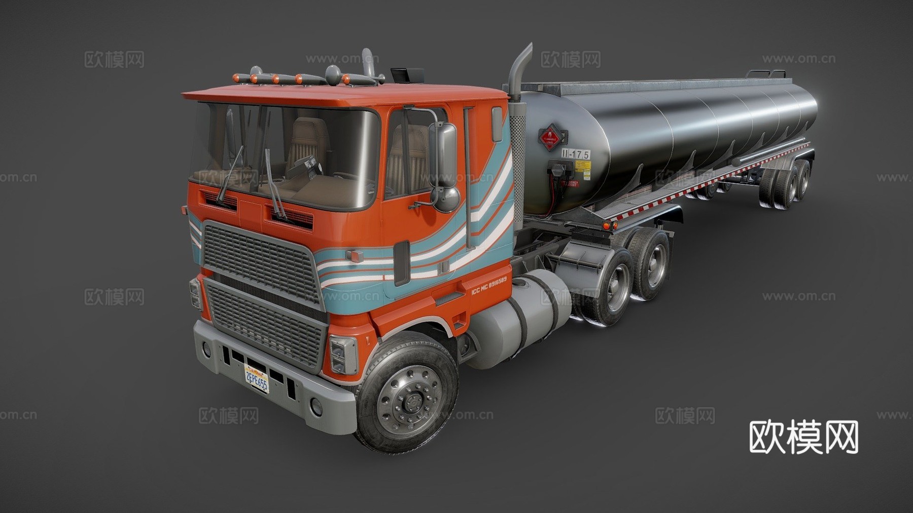 工业平头油罐半挂车su模型