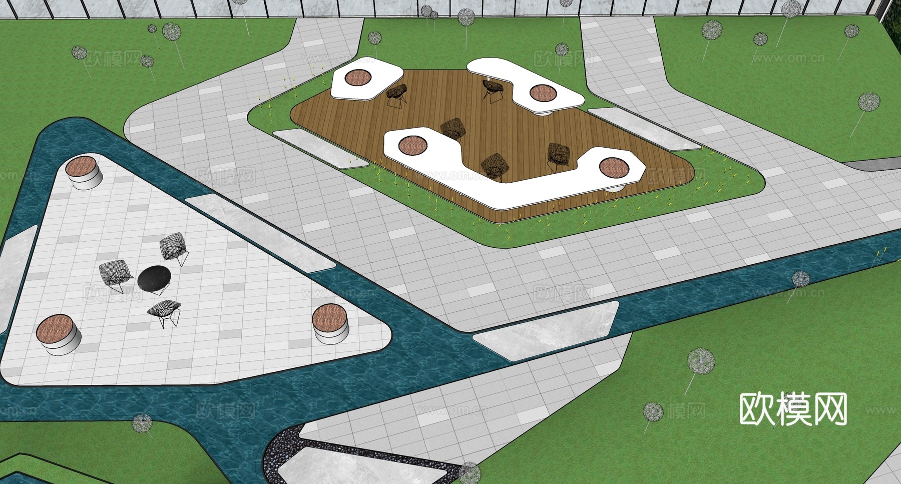 现代市政公园景观 口袋公园 市政广场 市政绿化 办公景观su模型