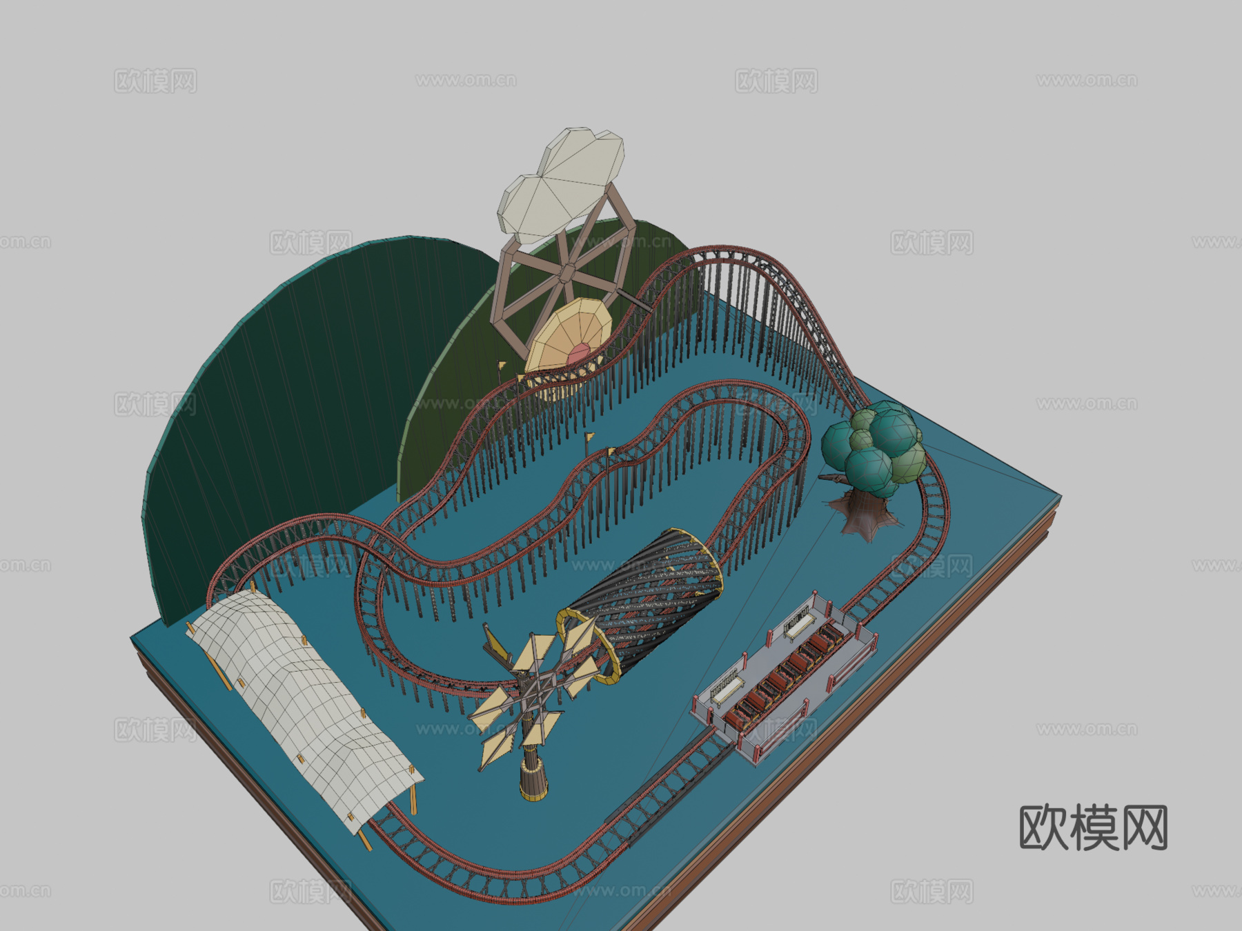 过山车立体模型卡通风格su模型