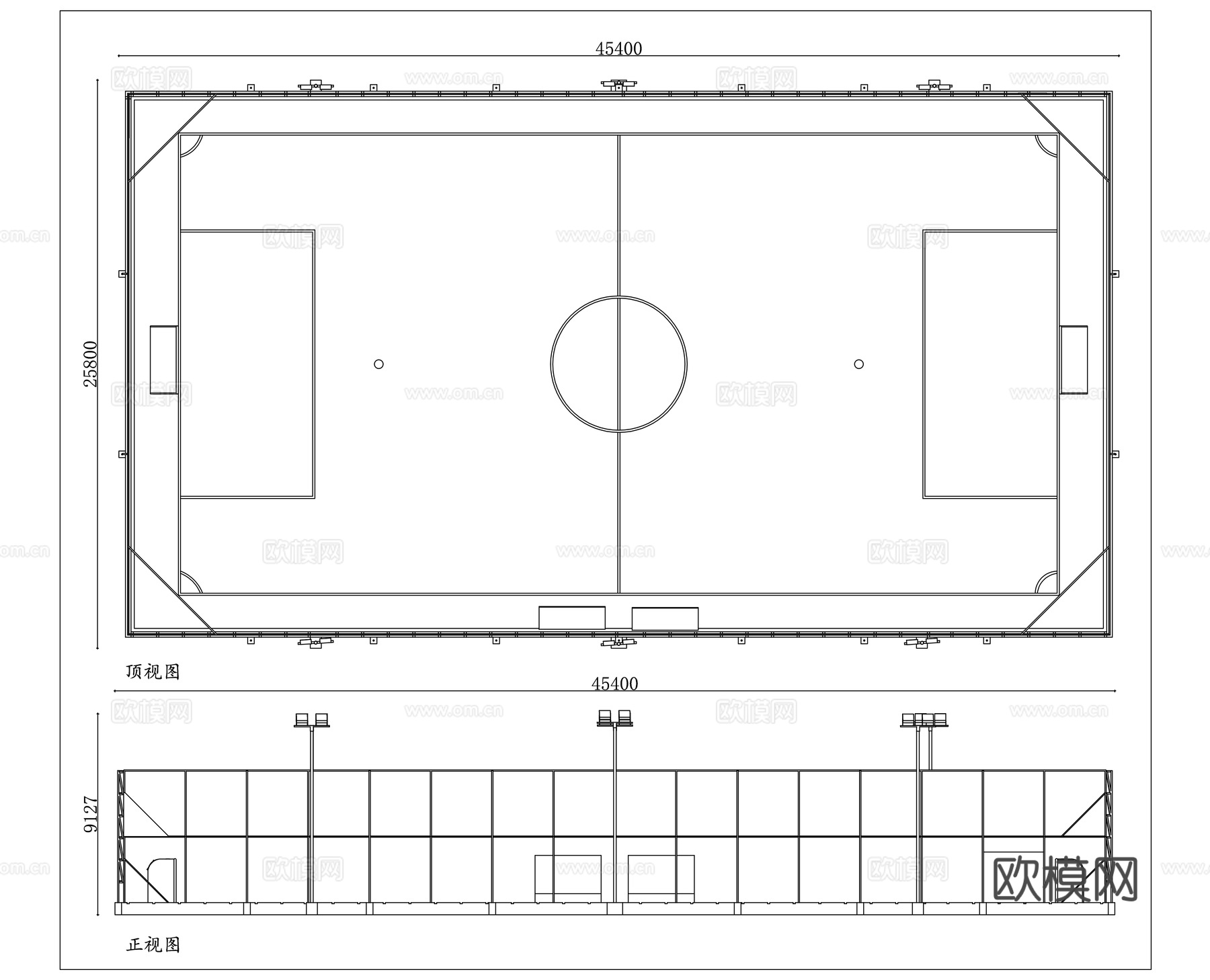 五人制球场 迷你足球场 小型绿茵场 小尺寸球场 社区足球场cad施工图