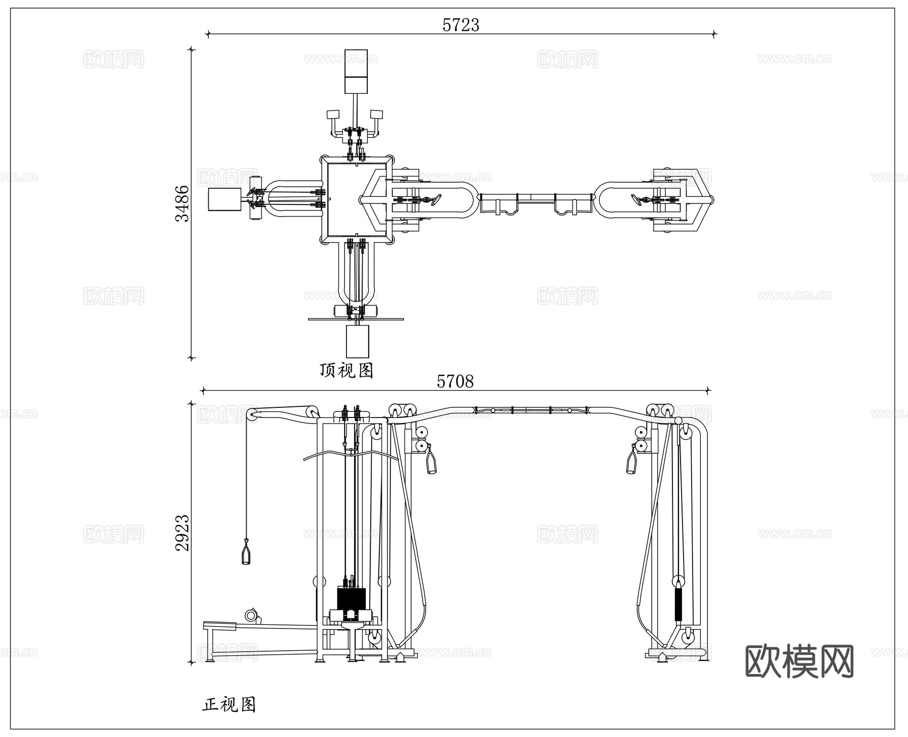 综合健身机 全能训练机 一体训练器 多功能健身器 整体健身机cad施工图