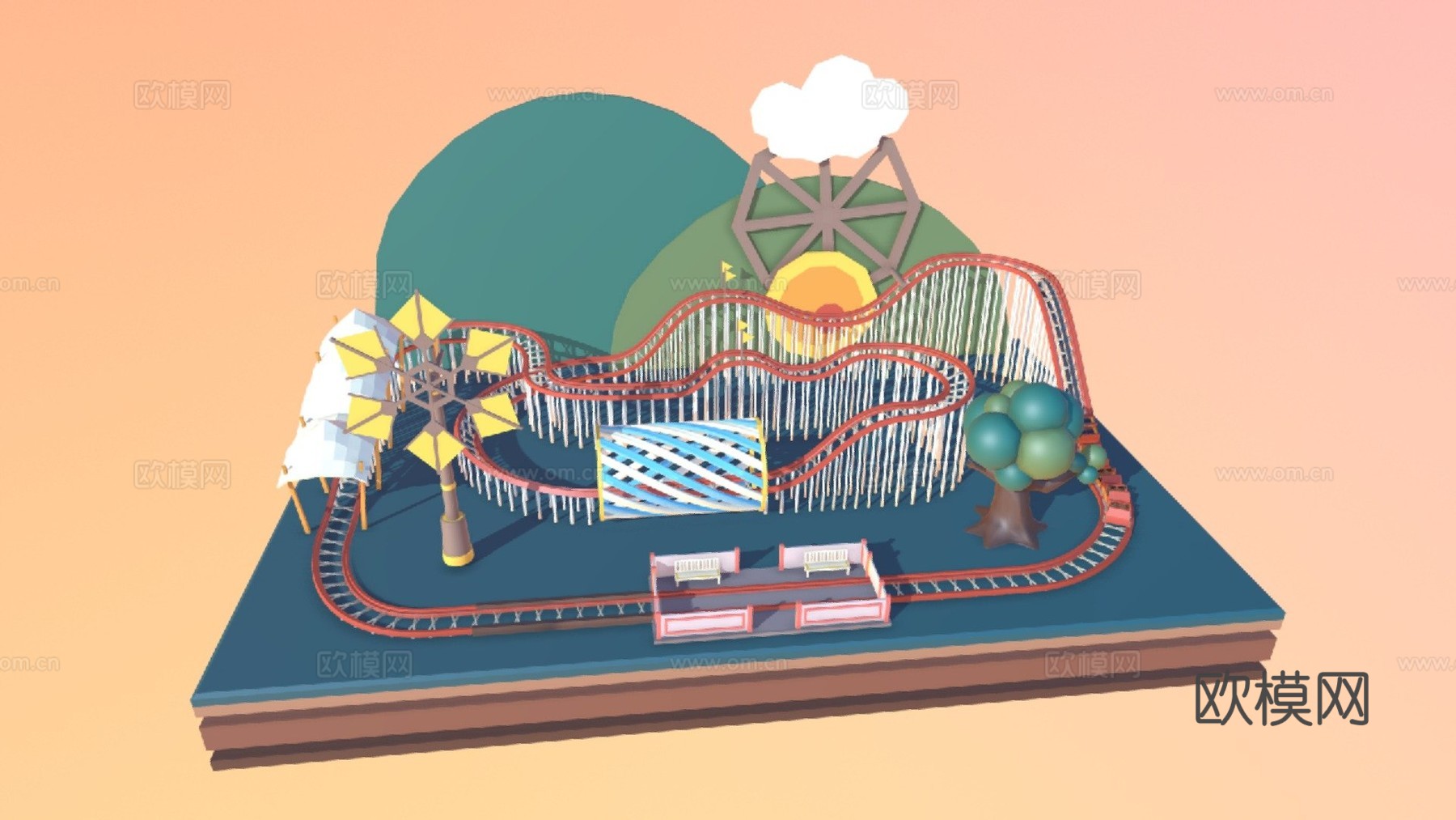 过山车立体模型卡通风格su模型