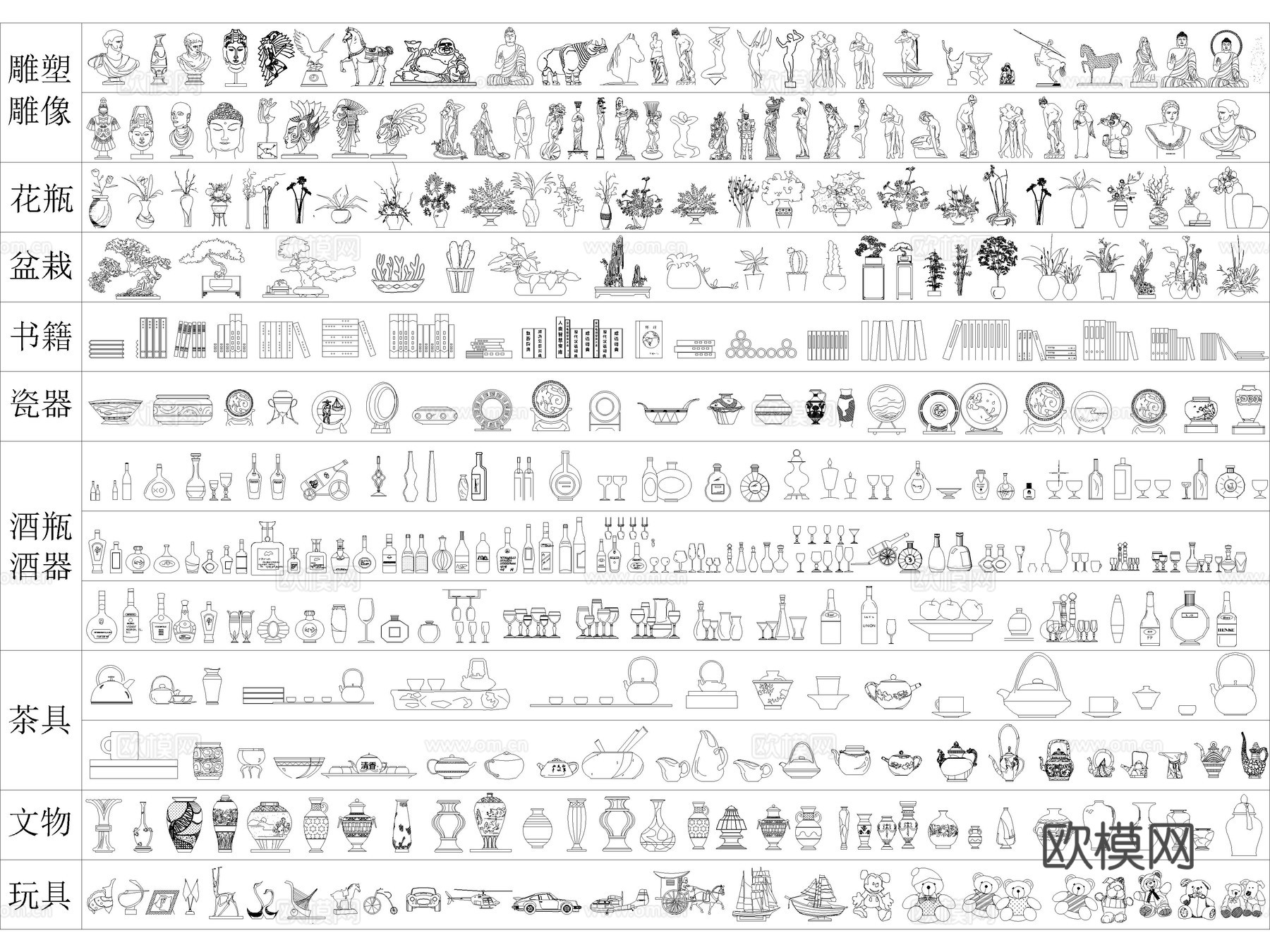 装饰品摆件 花瓶 花卉 装饰画 挂画 CAD图库 家装图库cad施工图