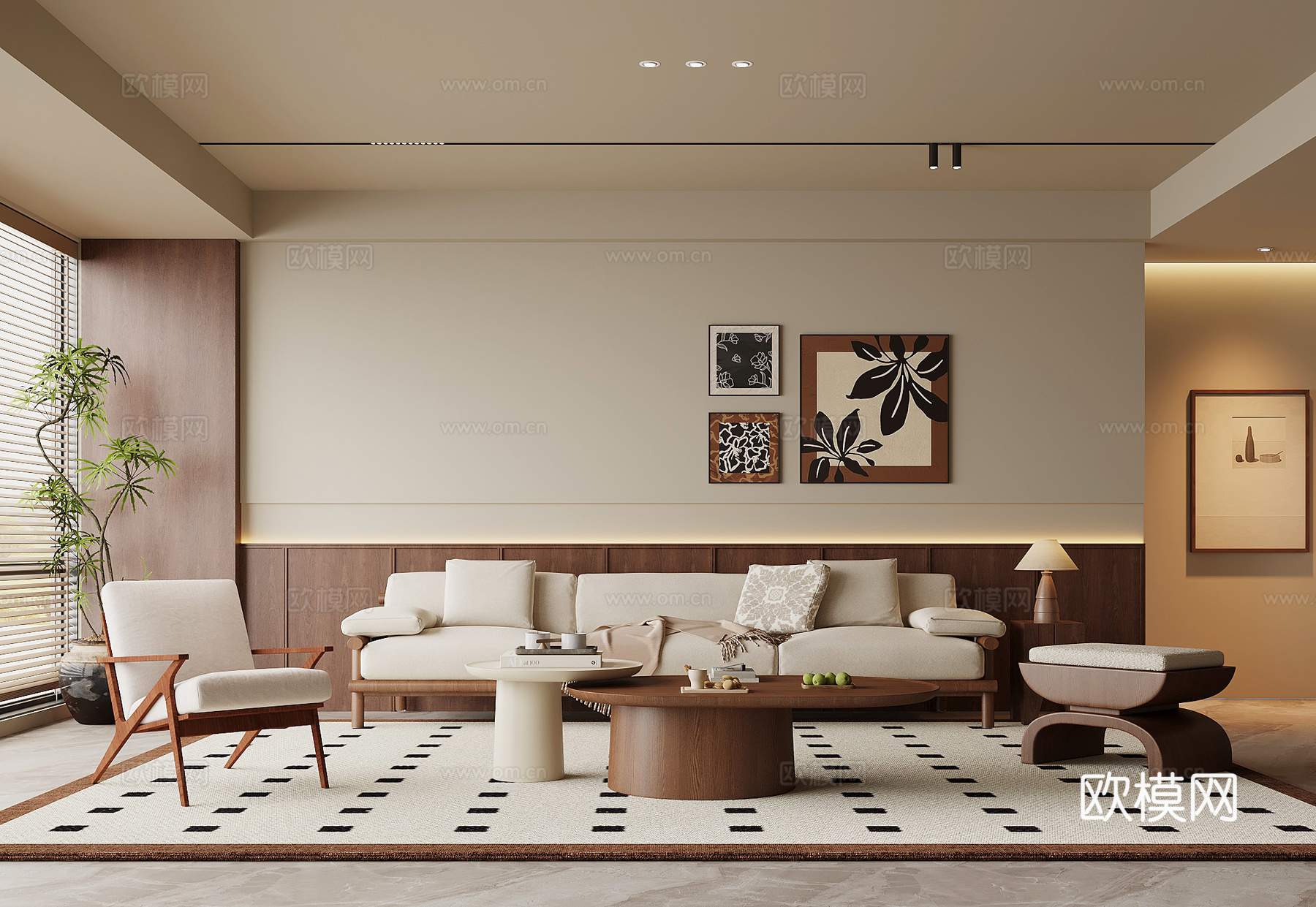 侘寂中古风客厅su模型