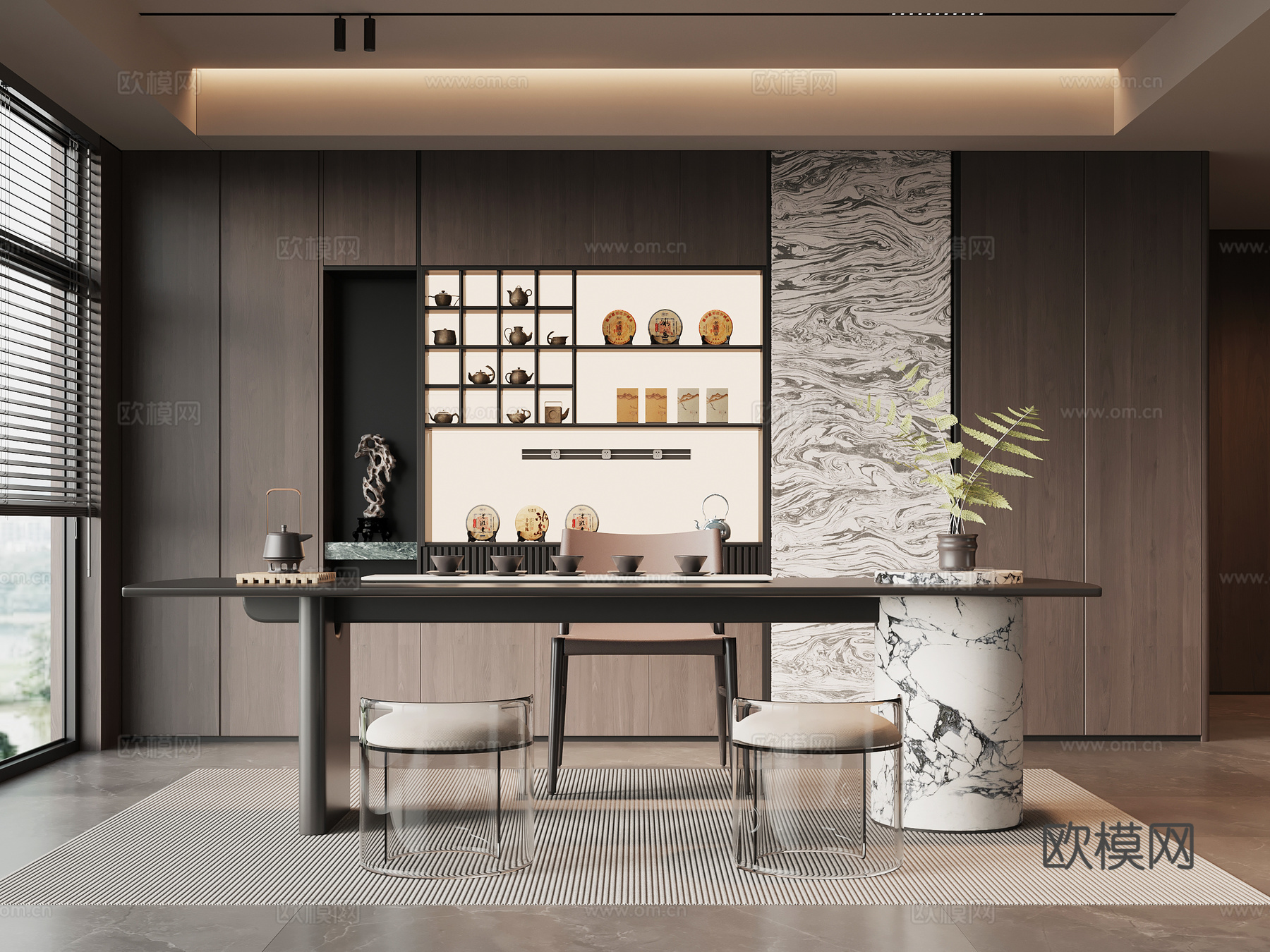 现代意式茶室 茶桌椅 茶柜su模型