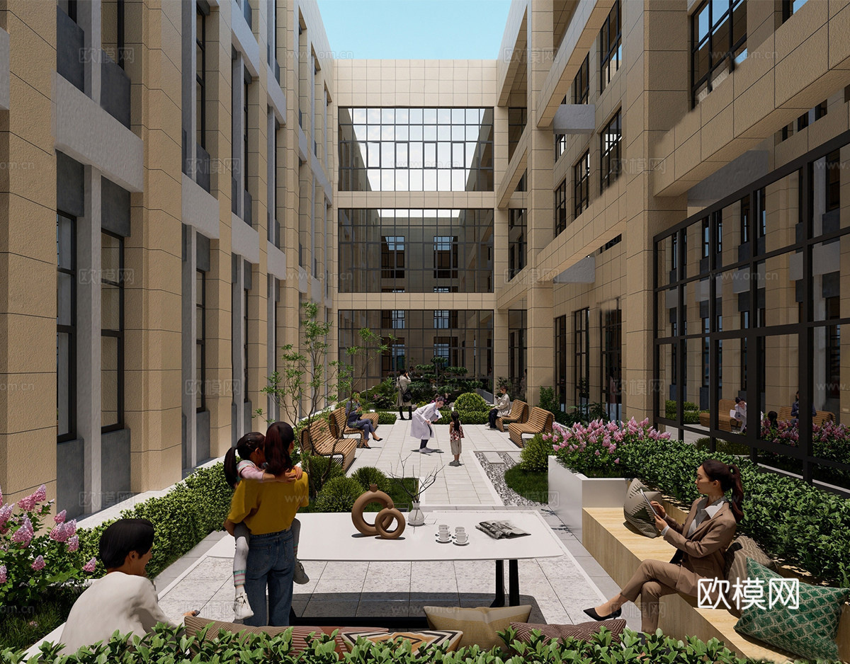 现代办公景观 中庭庭院景观su模型