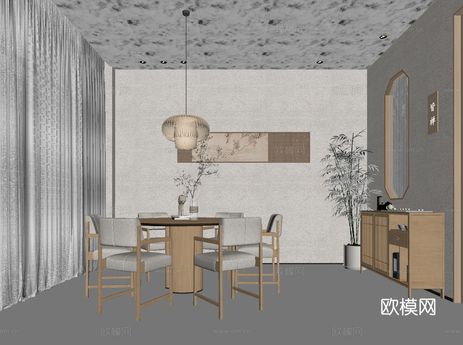 新中式包厢su模型