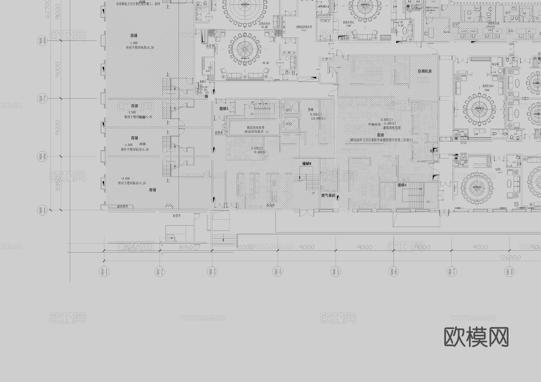 五星级广州希尔顿酒店平面cad施工图