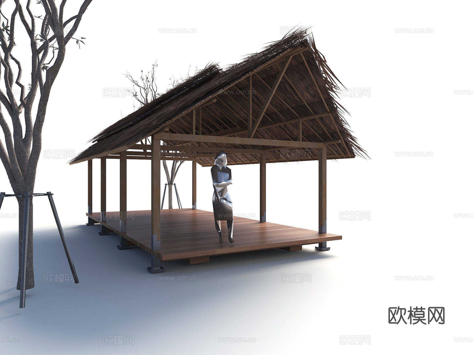 现代茅草亭 茅草亭 茅草榭 茅草休息廊su模型