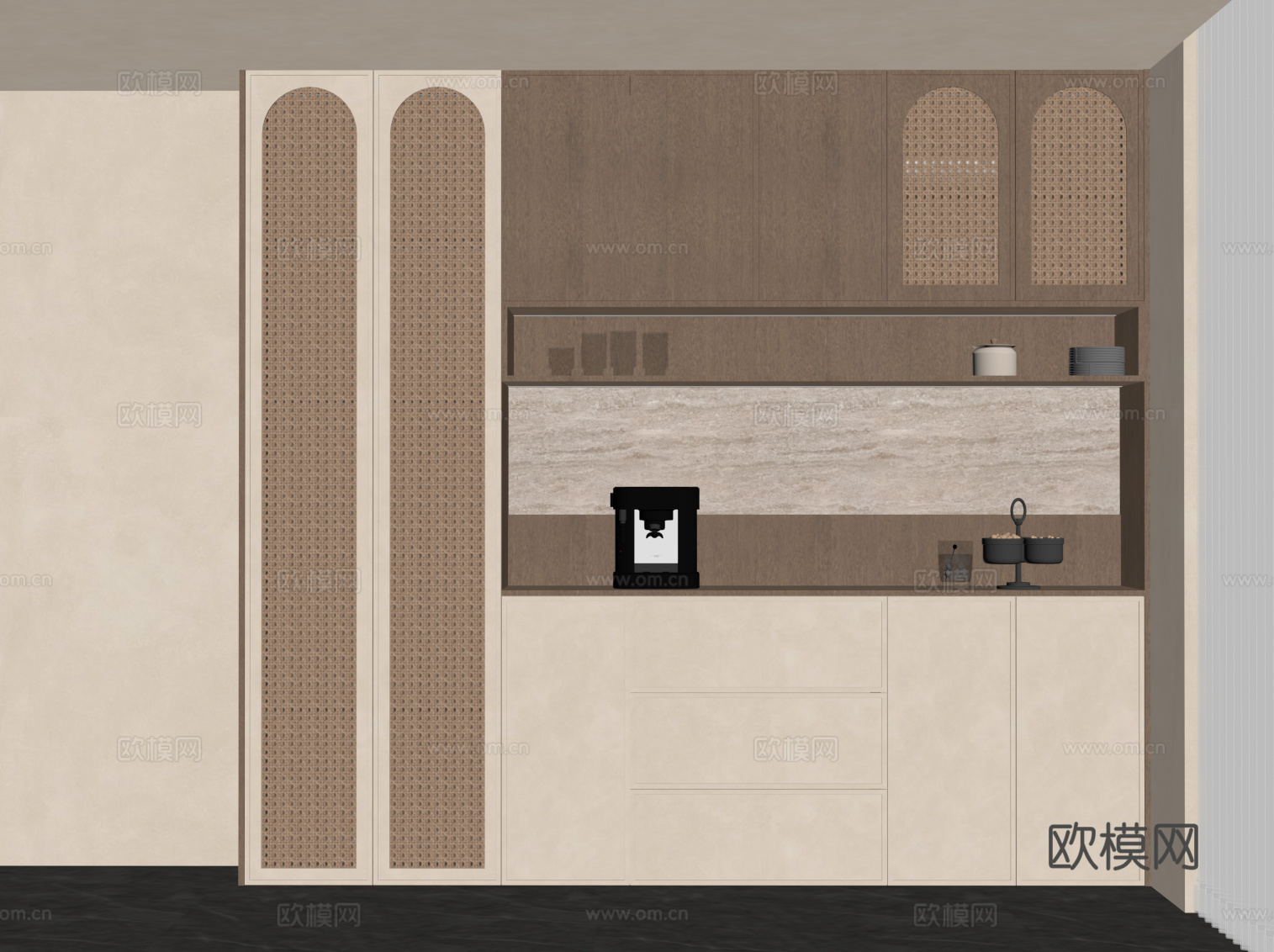 中古风酒柜 侘寂风酒柜 餐边柜su模型