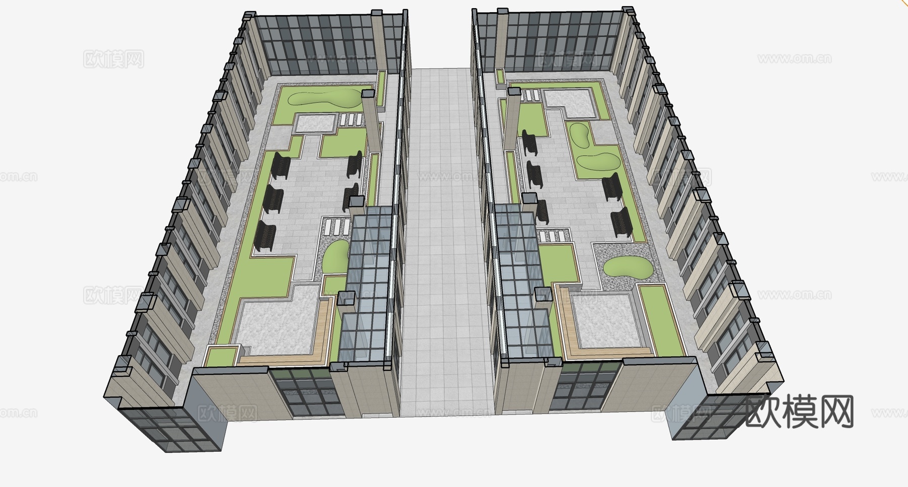 现代办公景观 中庭庭院景观su模型