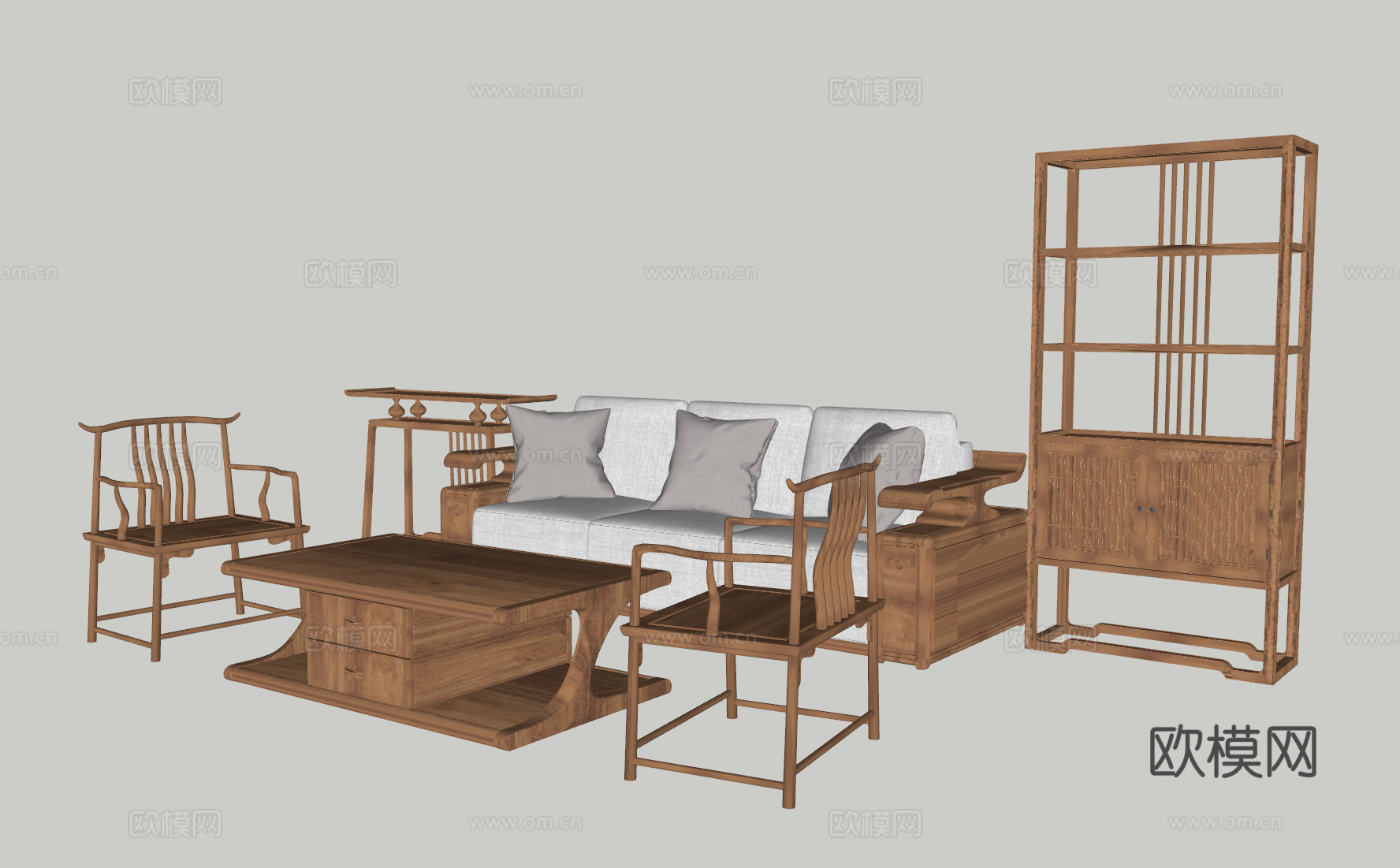 新中式沙发su模型