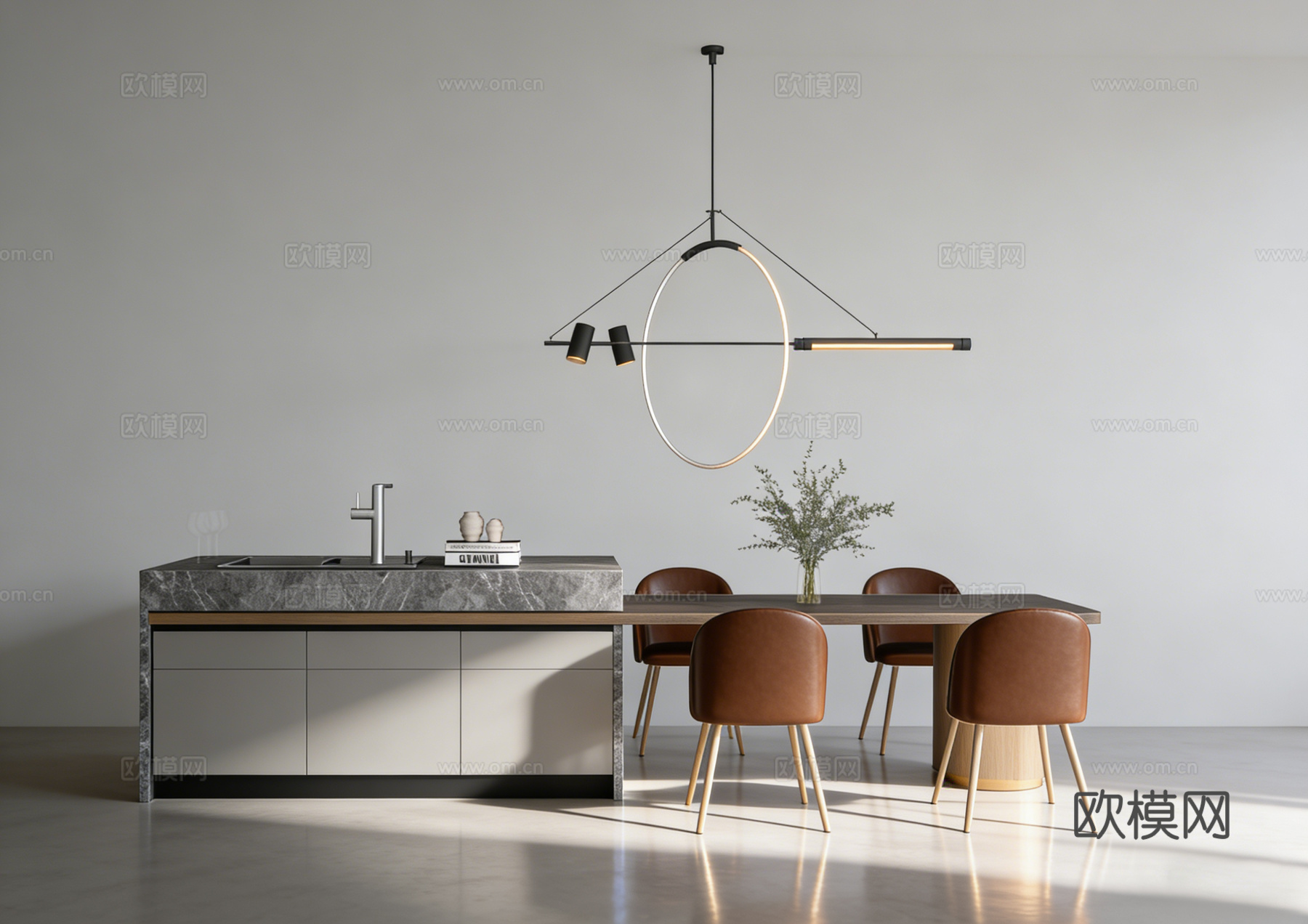 现代岛台餐桌su模型