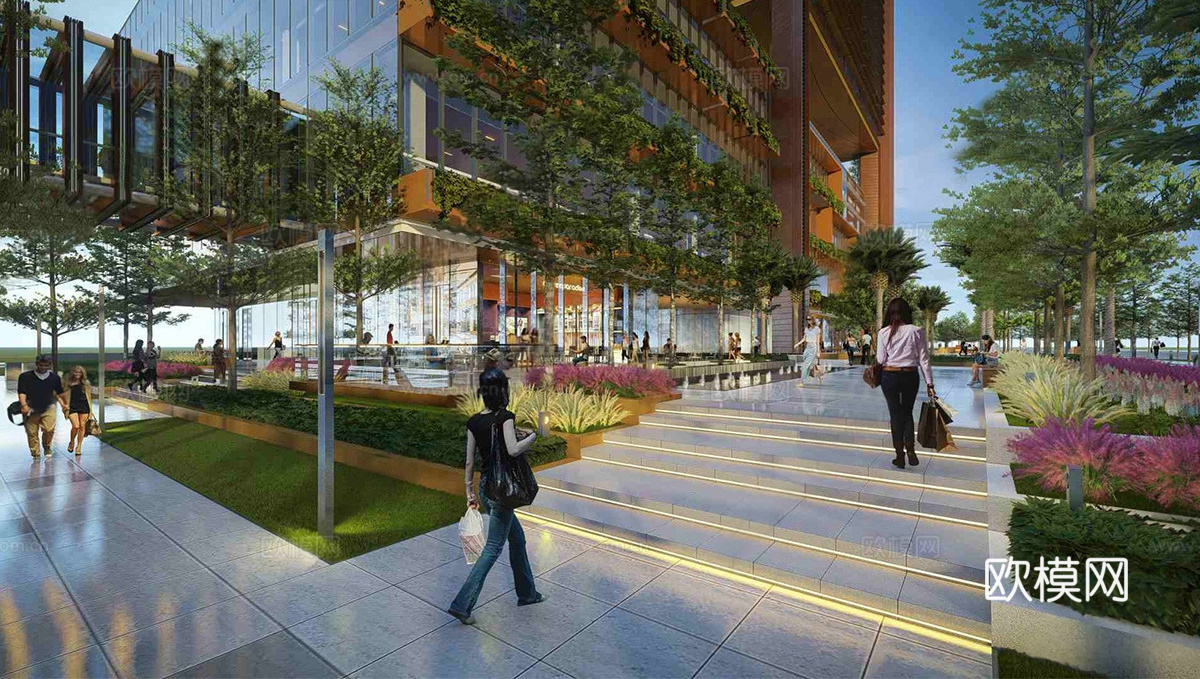 现代办公景观 办公商业景观 办公总部大楼su模型