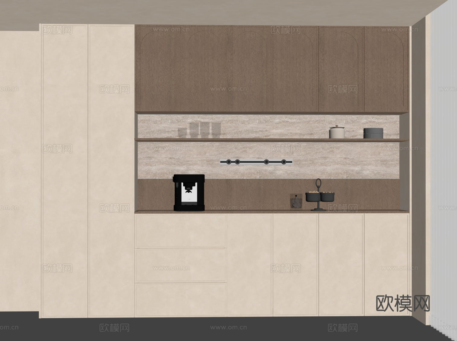 中古风酒柜 侘寂风酒柜 餐边柜su模型