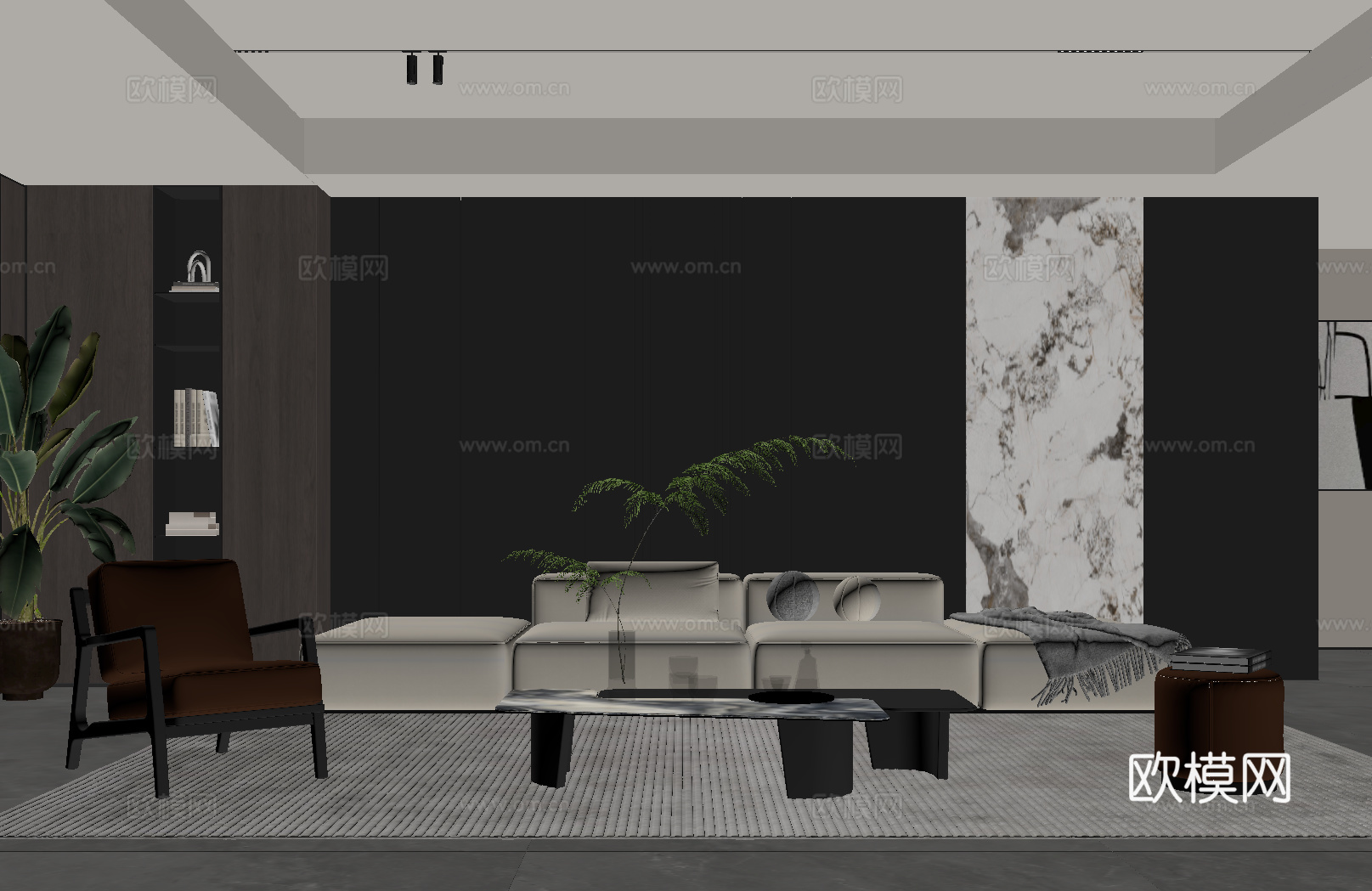 现代意式客厅 沙发茶几组合su模型
