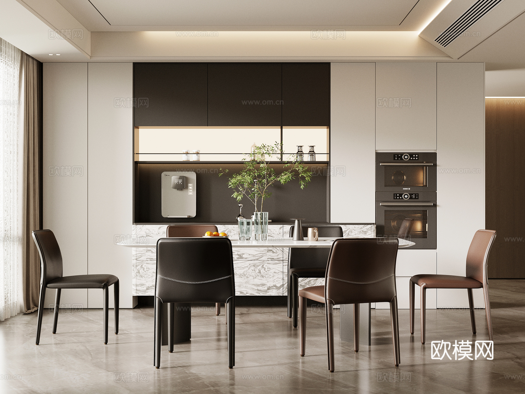 现代餐厅 餐桌椅 餐边柜su模型