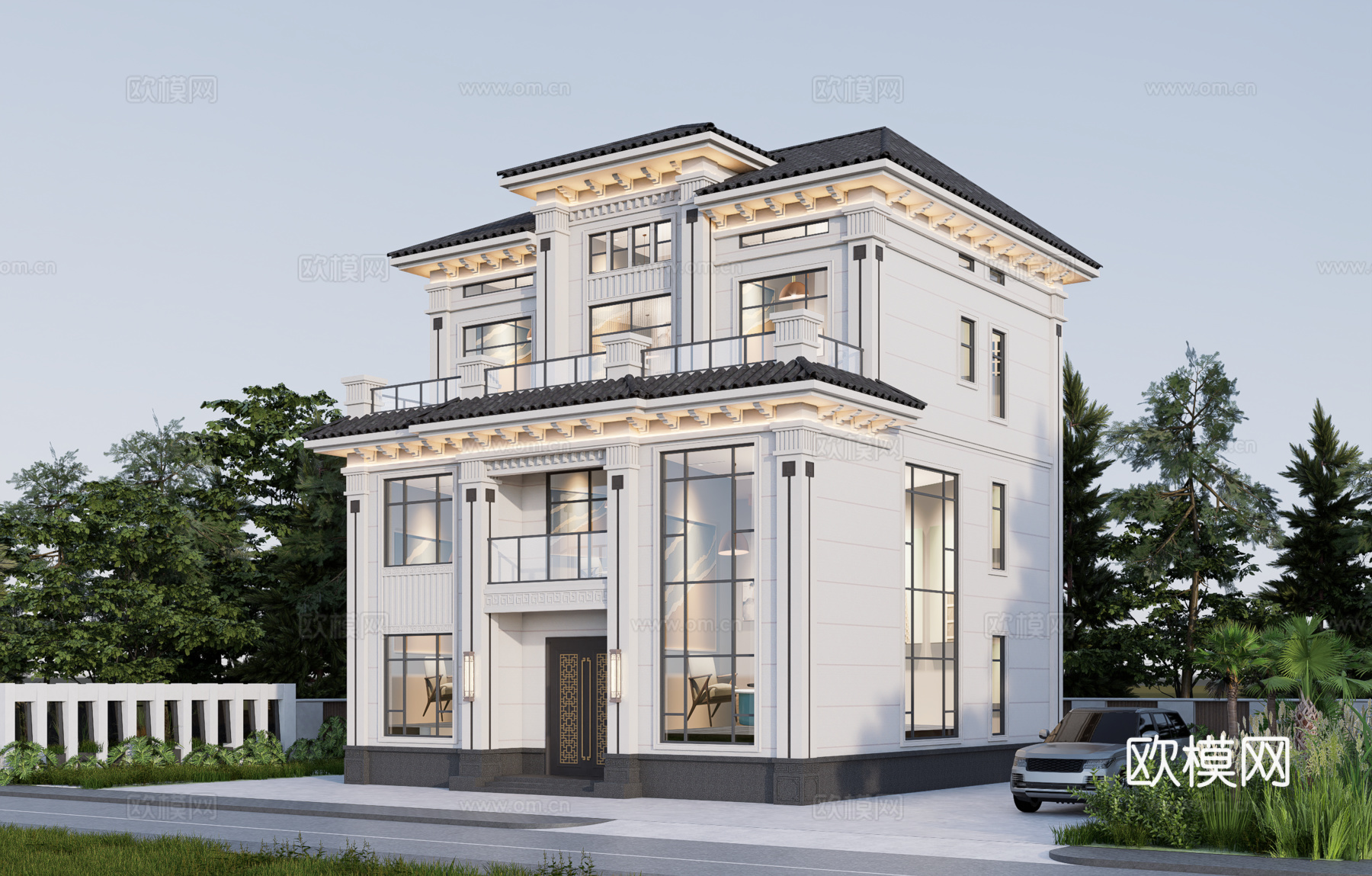 新中式别墅cad施工图+su模型+效果图cad施工图