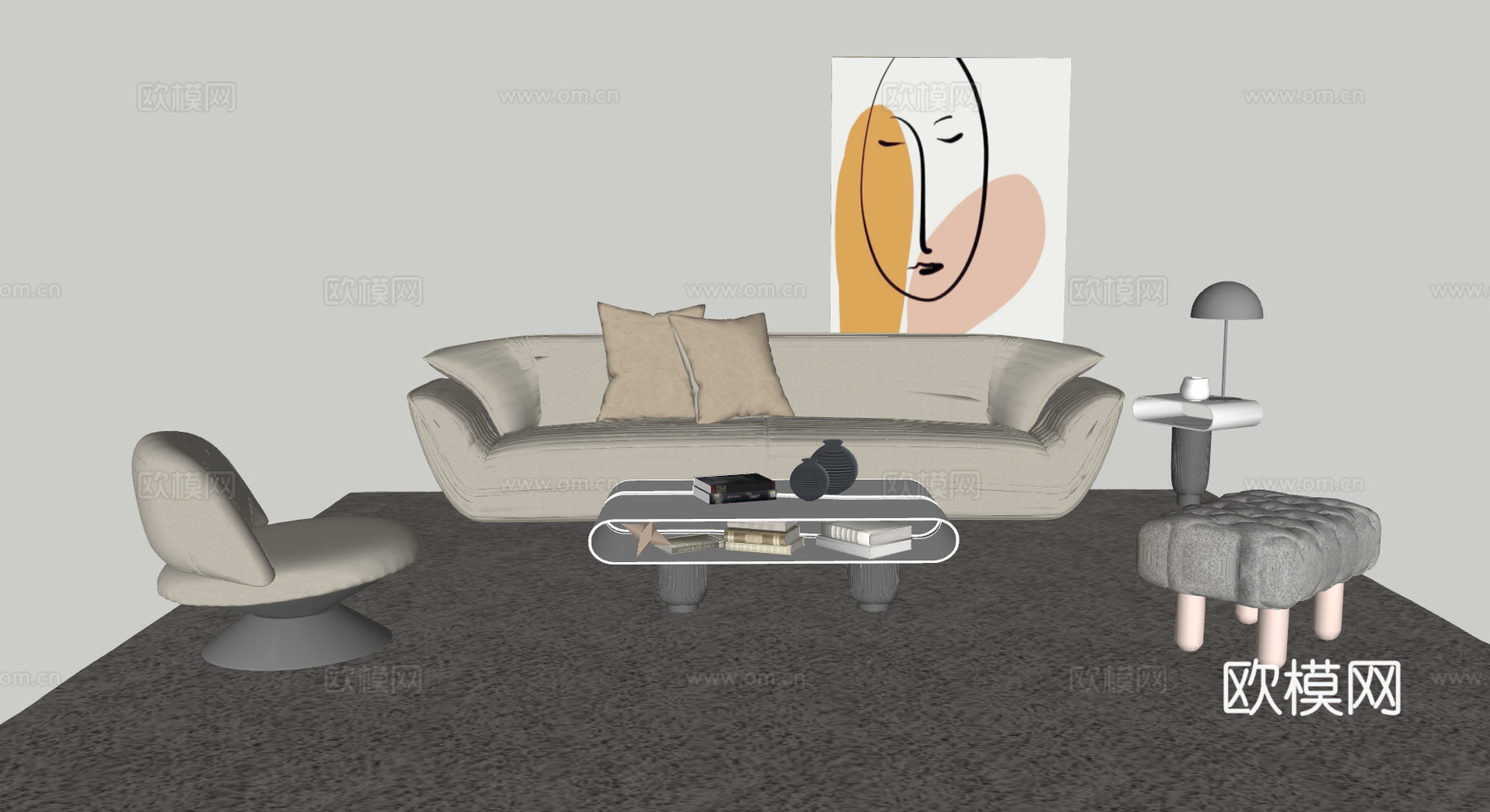 现代沙发组合su模型