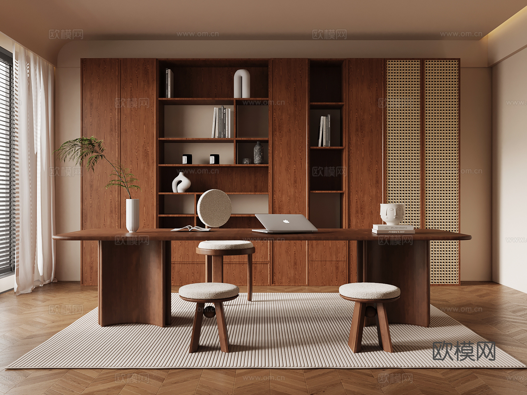 中古书房 书柜 书桌椅su模型