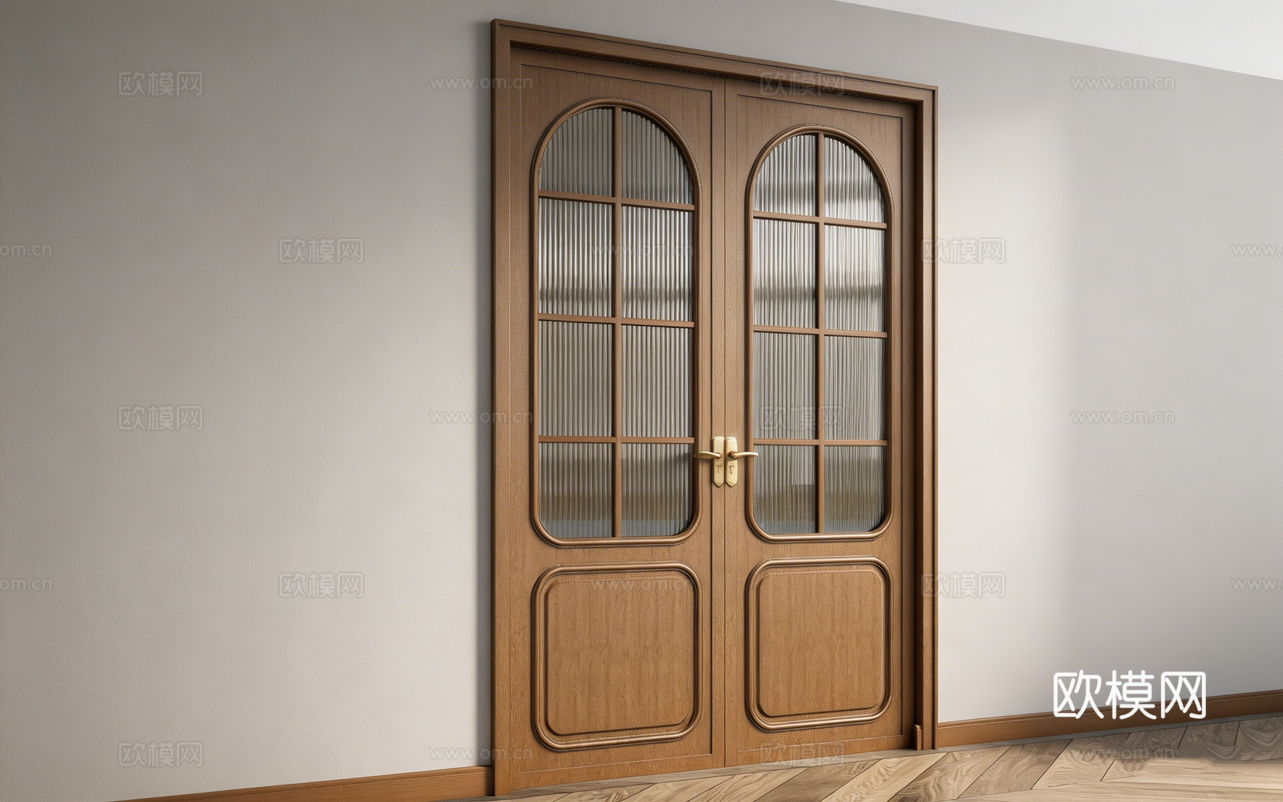 法式轻奢双开木门套装 浅棕深棕雕花 木门款式库 双开门套装su模型