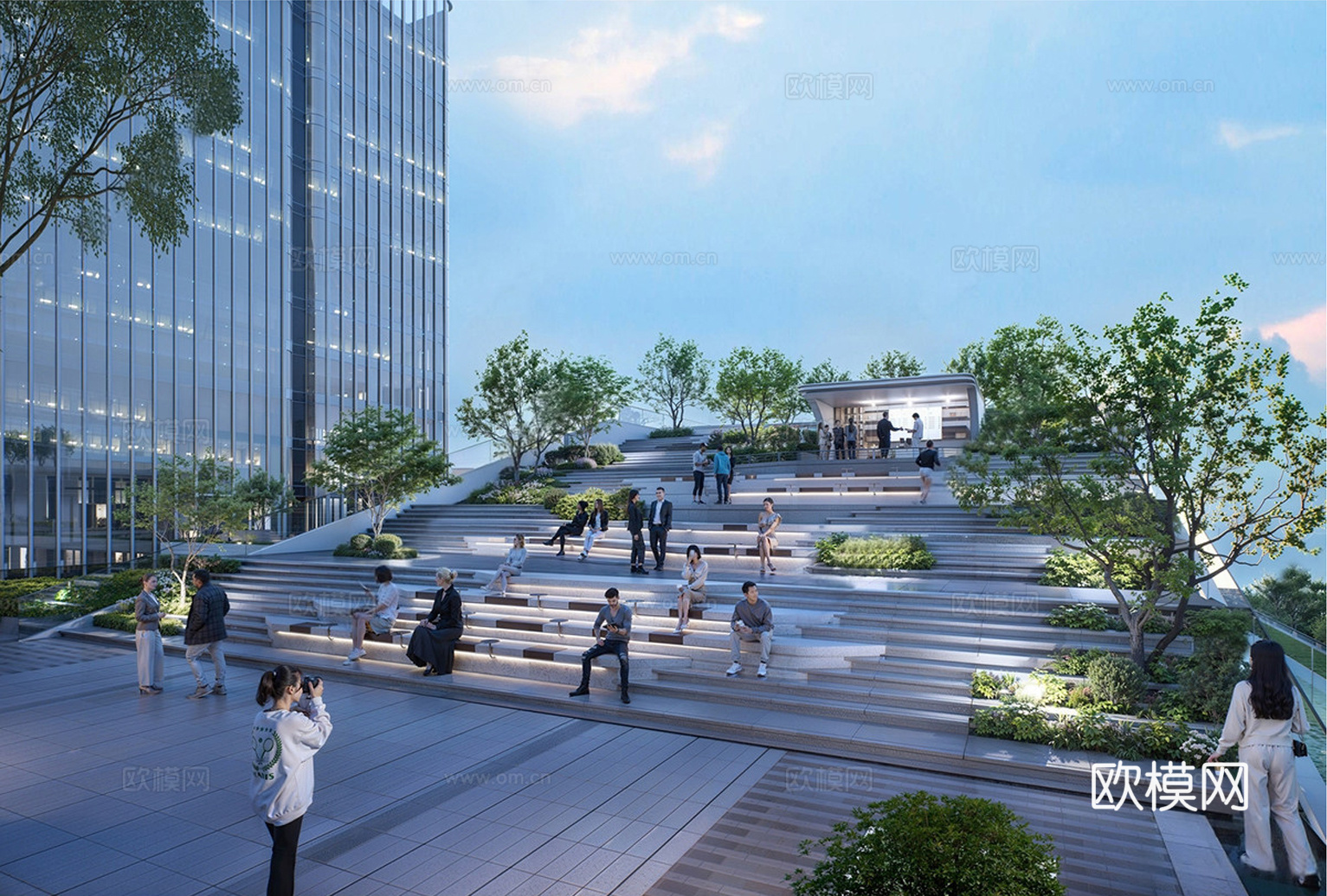 现代台阶景观 办公景观su模型