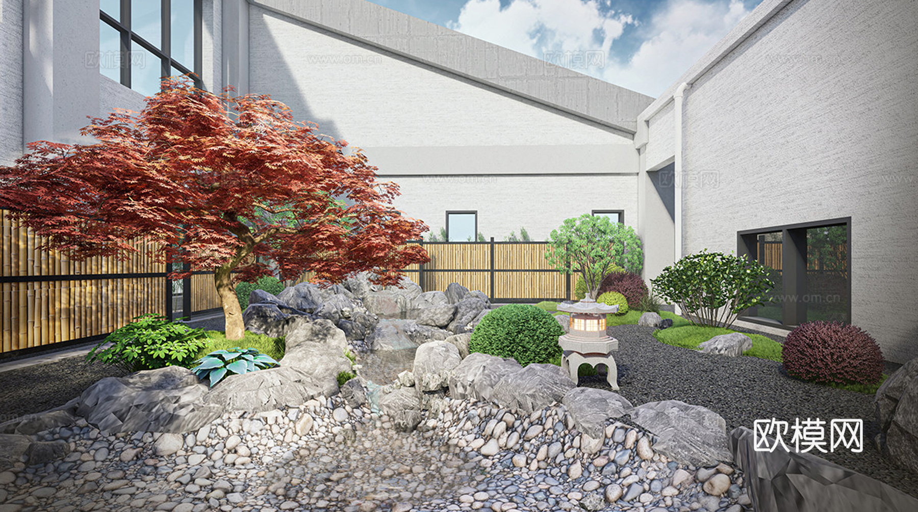 新中式庭院景观 庭院花园 庭院阳台景观su模型