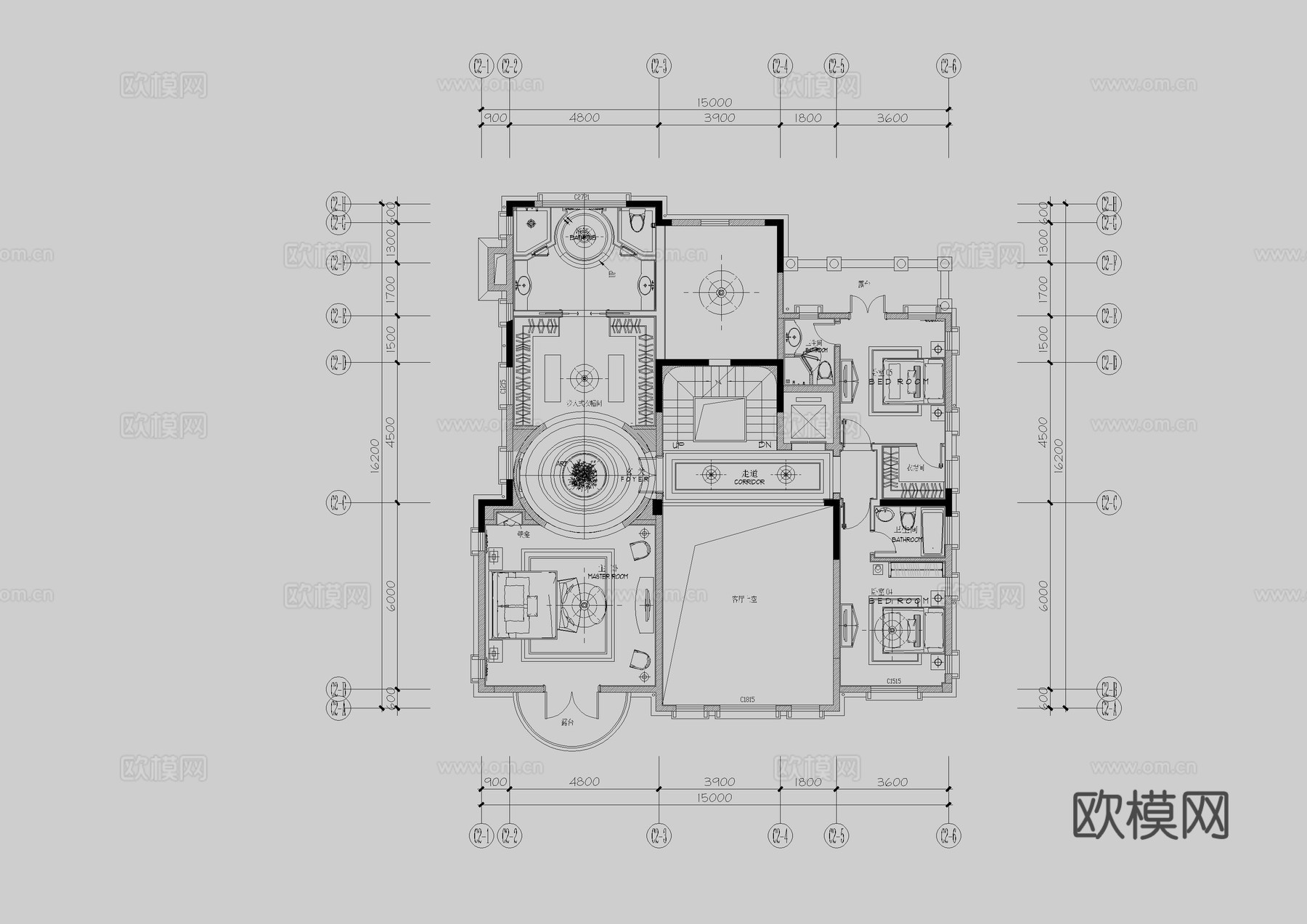 四层别墅豪宅平面图cad施工图