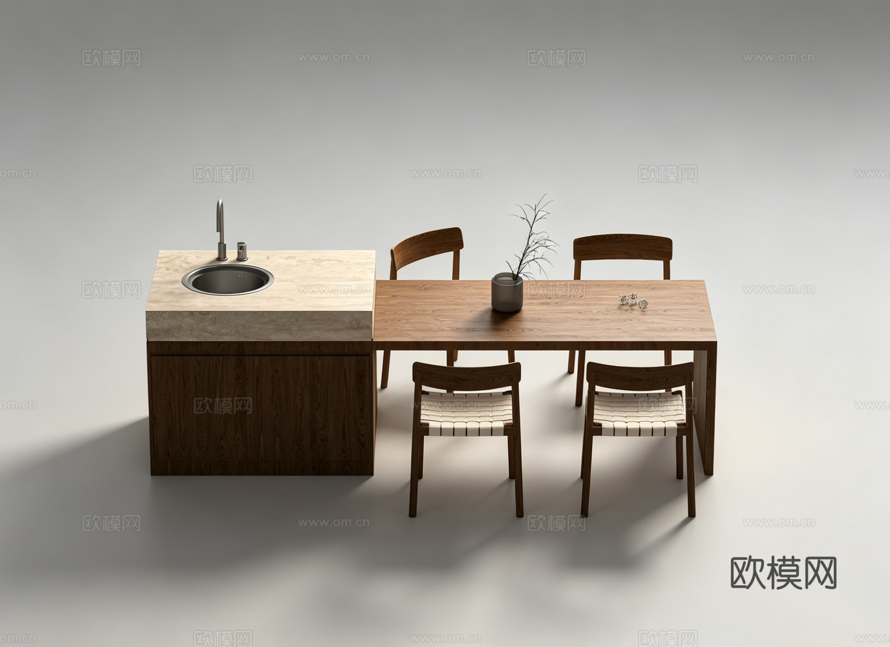 侘寂岛台餐桌su模型