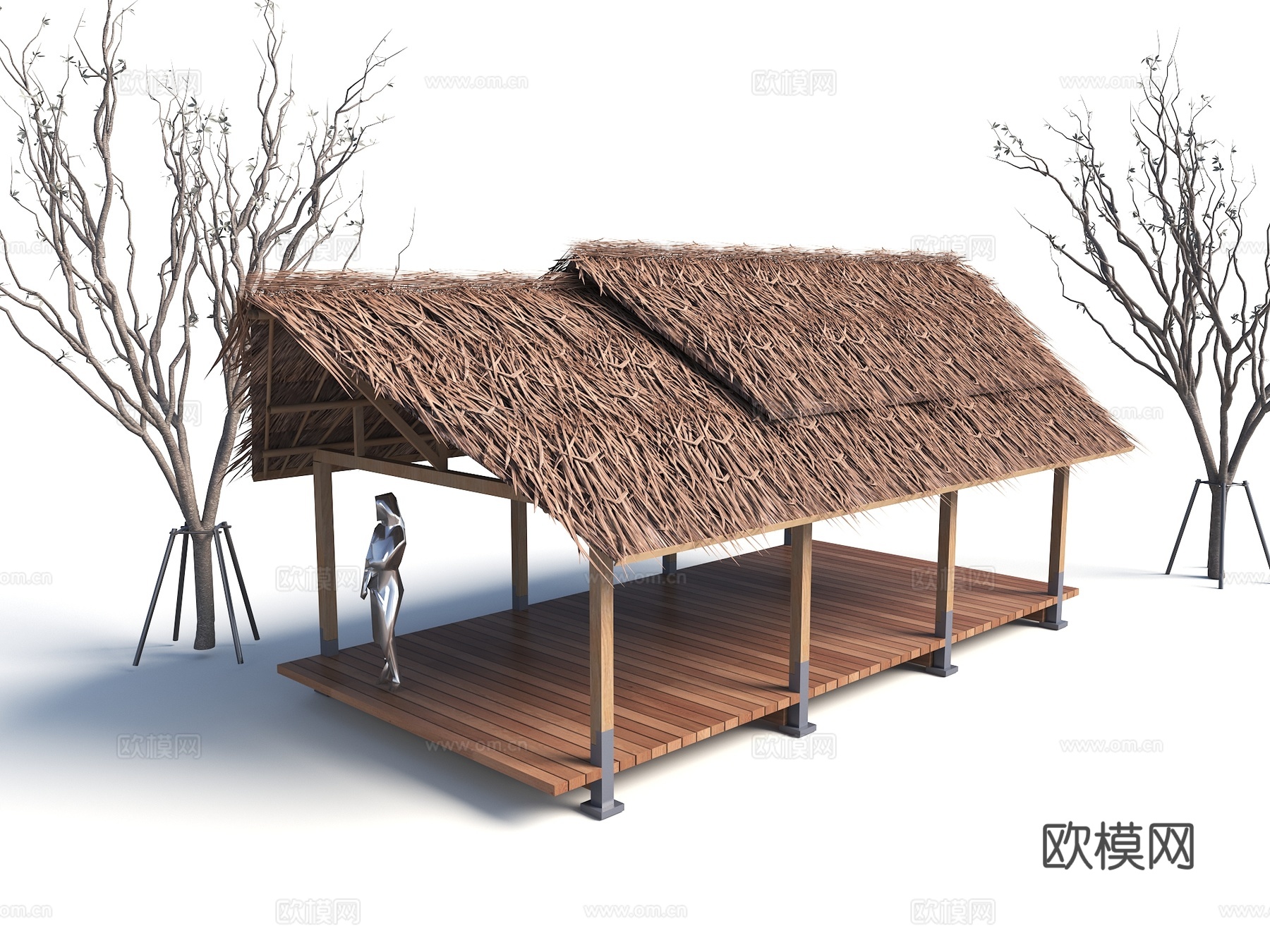 现代茅草亭 茅草亭 茅草榭 茅草休息廊su模型