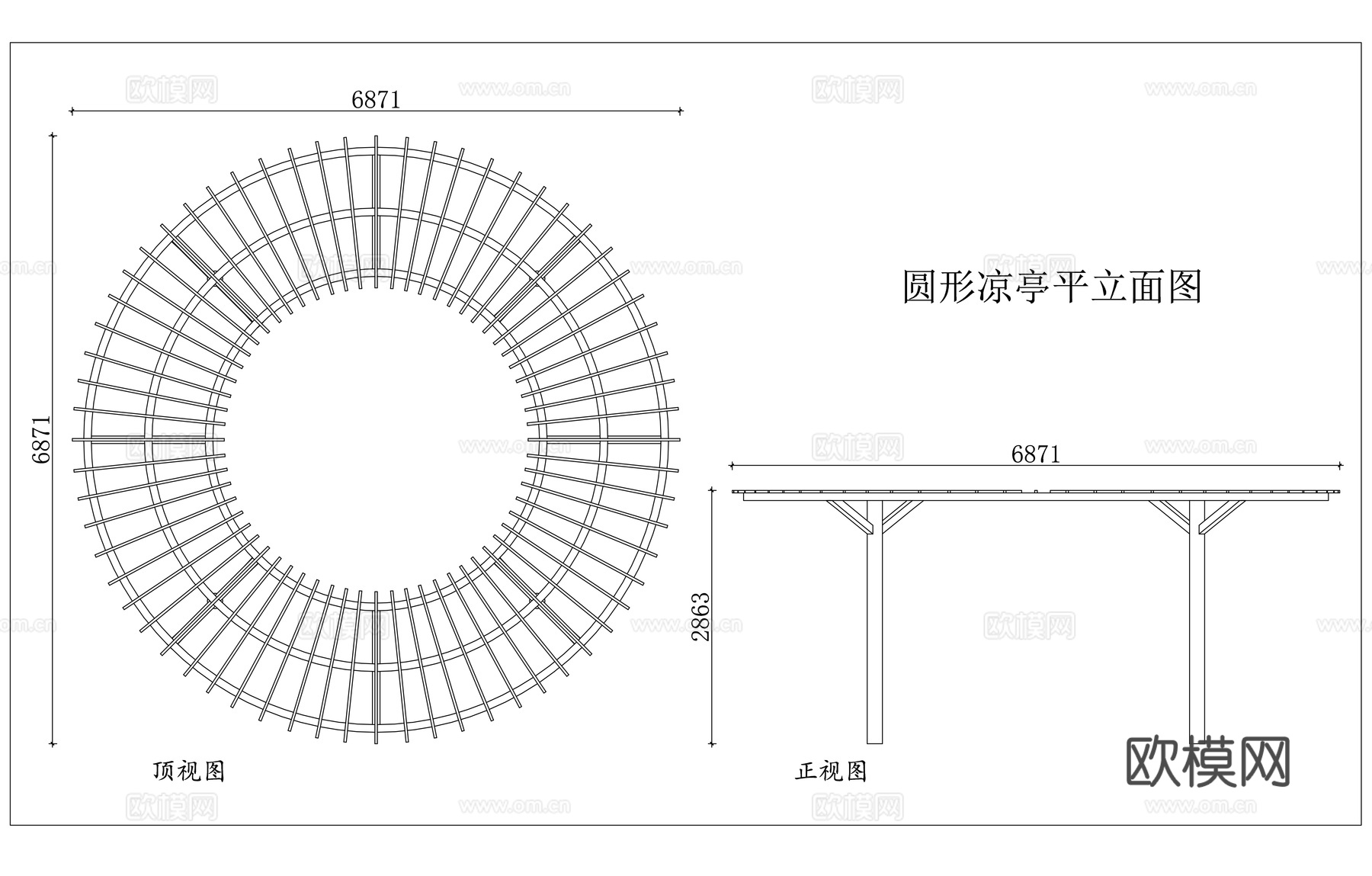 圆亭 观景圆亭 圆形亭台 环形凉亭 圆顶凉亭cad施工图