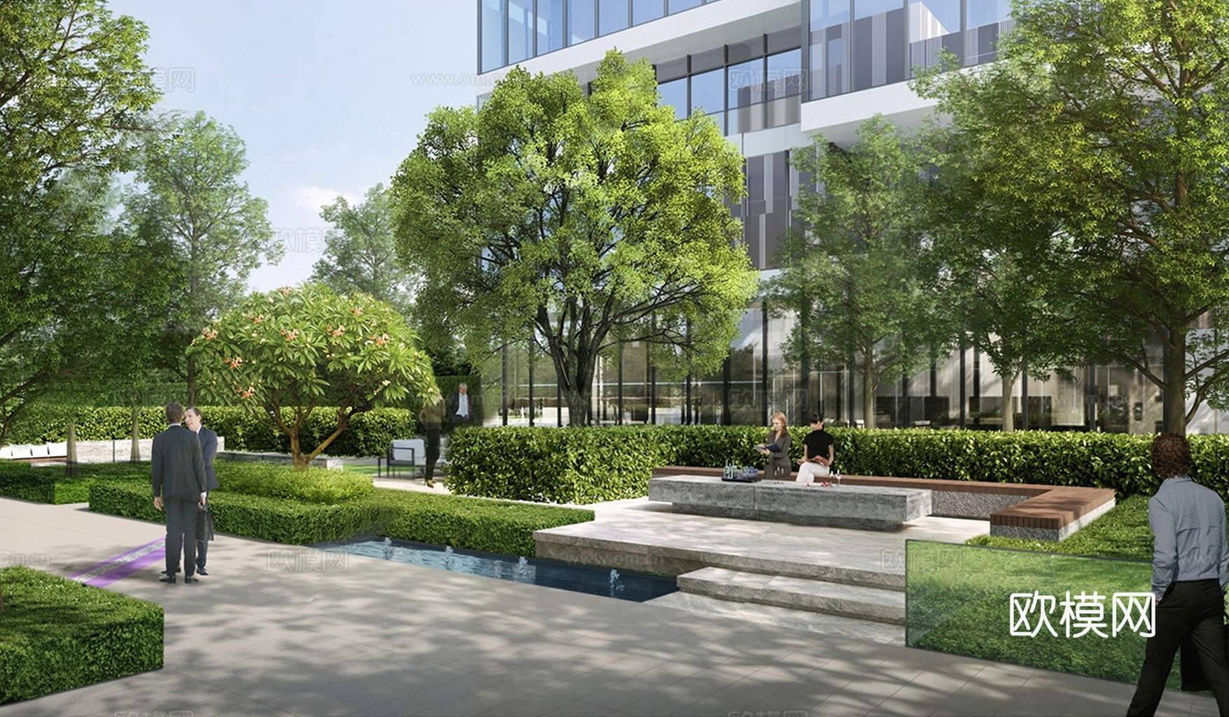 现代办公景观 办公商业景观 办公楼景观su模型